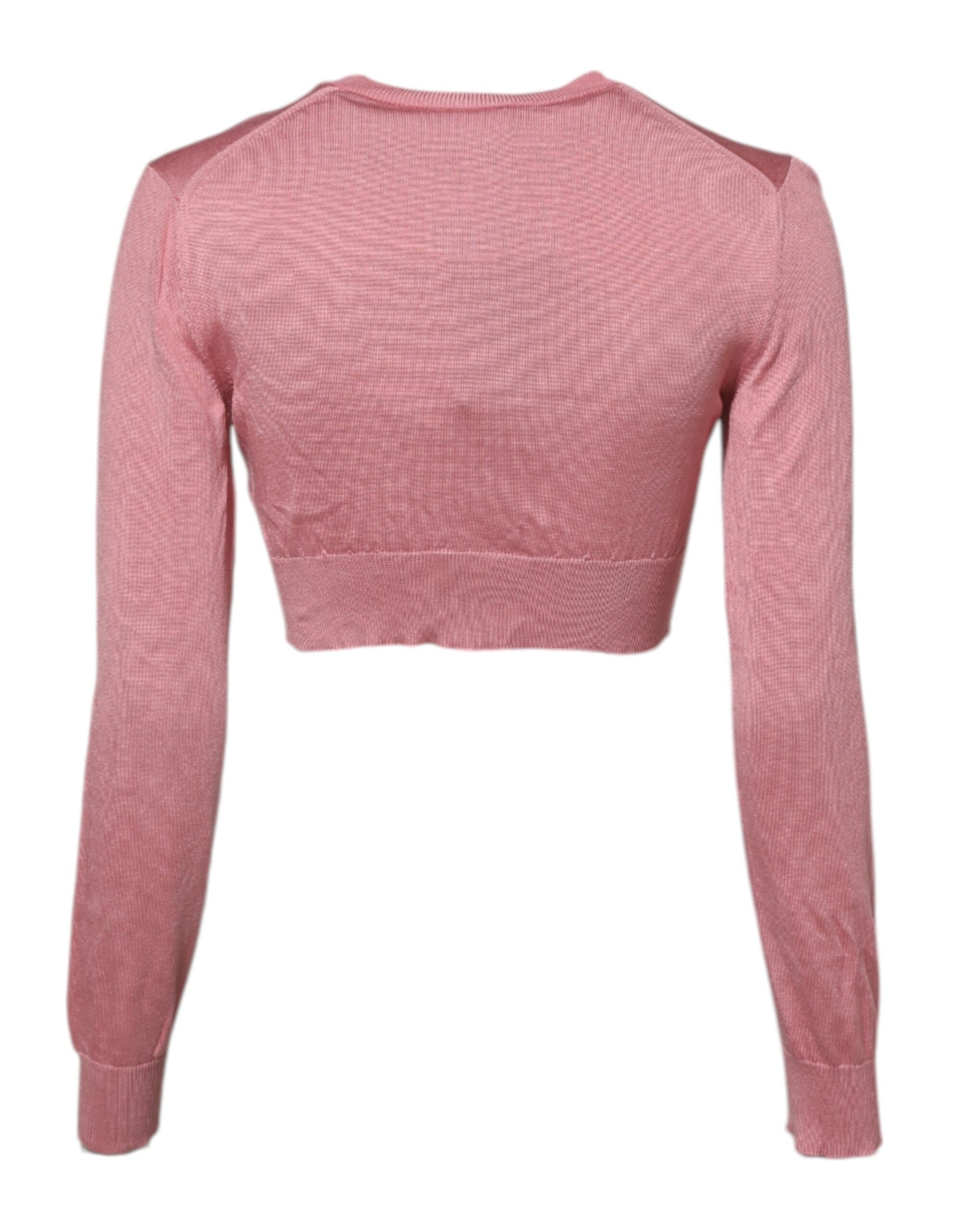Dolce &amp; Gabbana – Kurzer Cardigan aus Seide mit Rundhalsausschnitt in Rosa