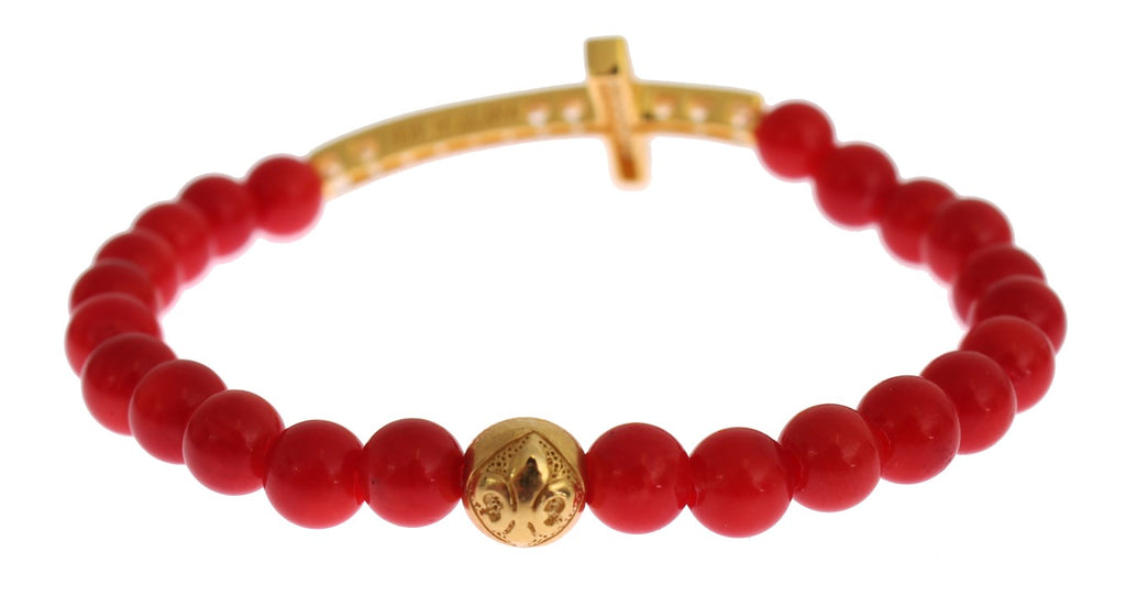 Nialaya Elegantes Perlenarmband aus Gold und roten Korallen
