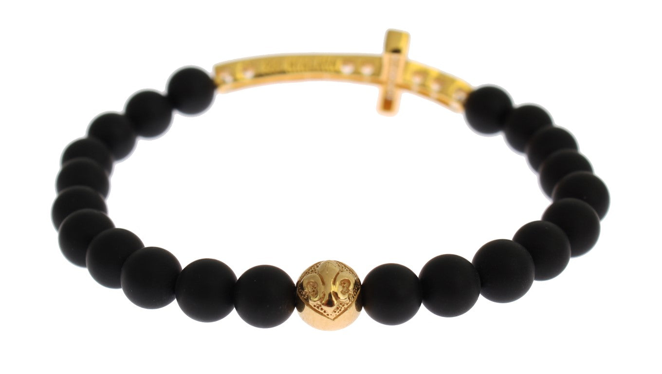 Nialaya Schickes Armband mit mattiertem Onyx und Zirkonia-Diamanten