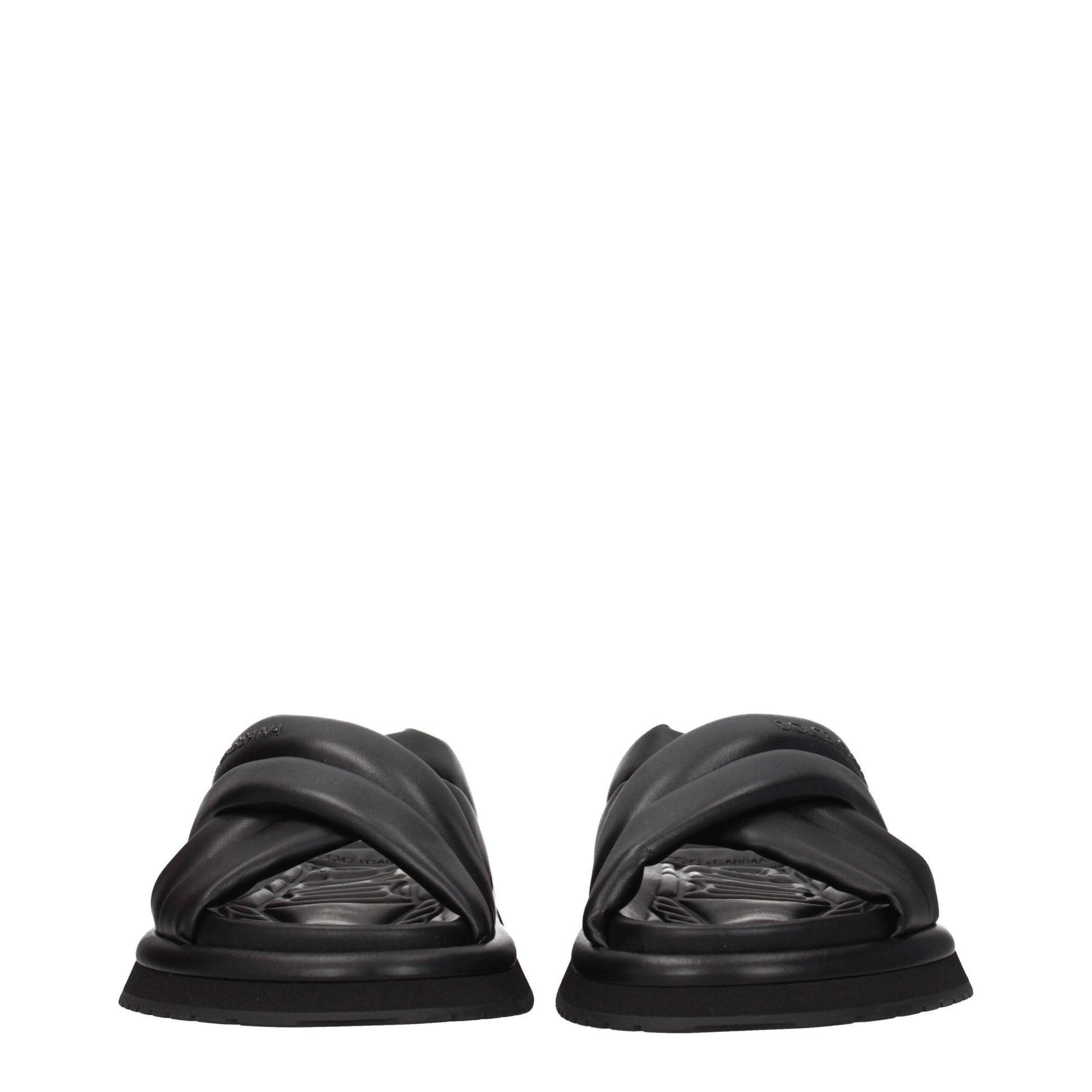 Dolce & Gabbana Black Leather Slippers