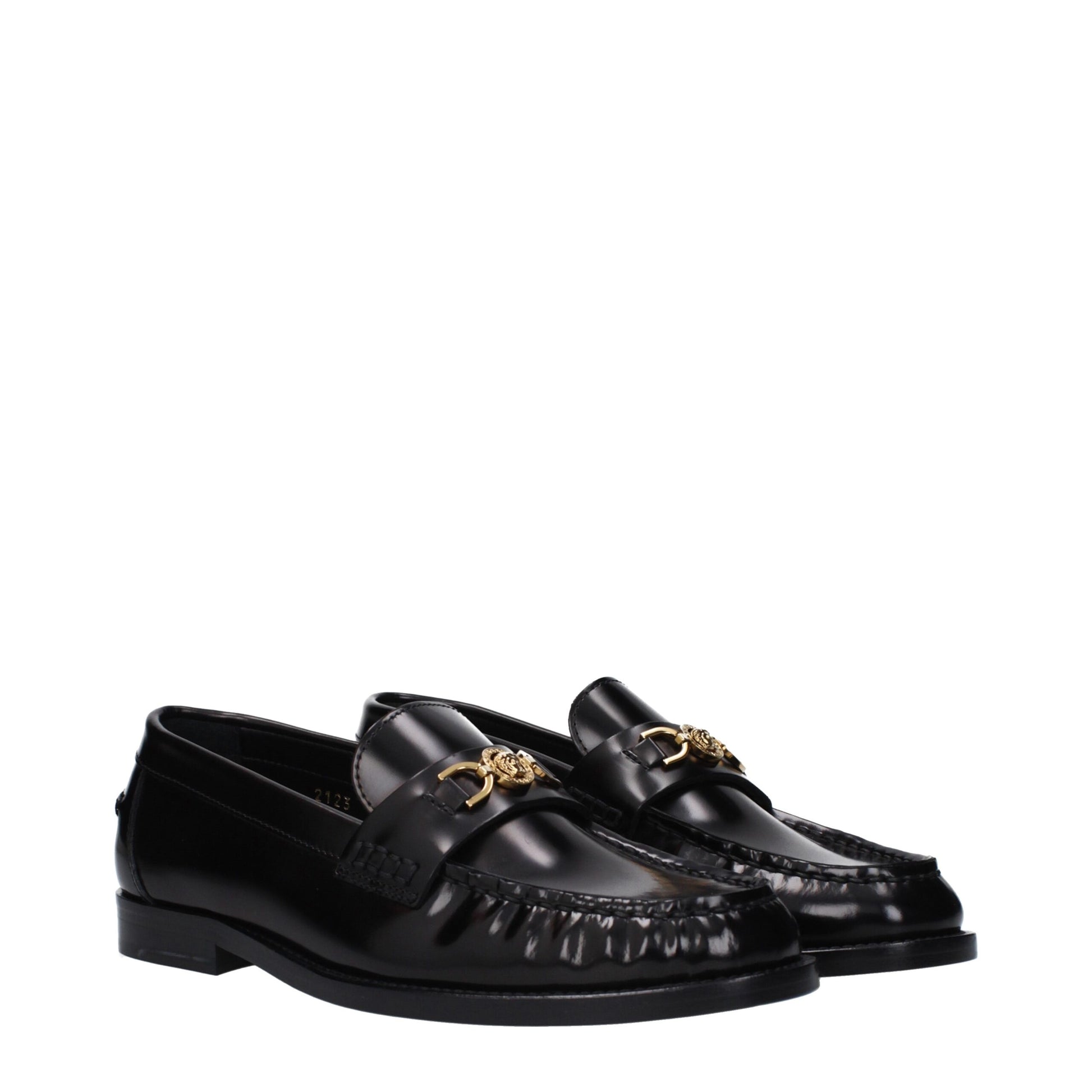 Versace Black Leather Slip-On Loafers