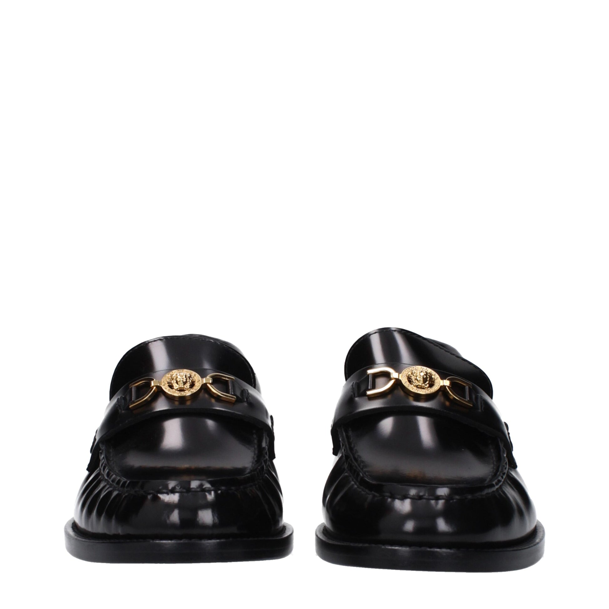 Versace Black Leather Slip-On Loafers