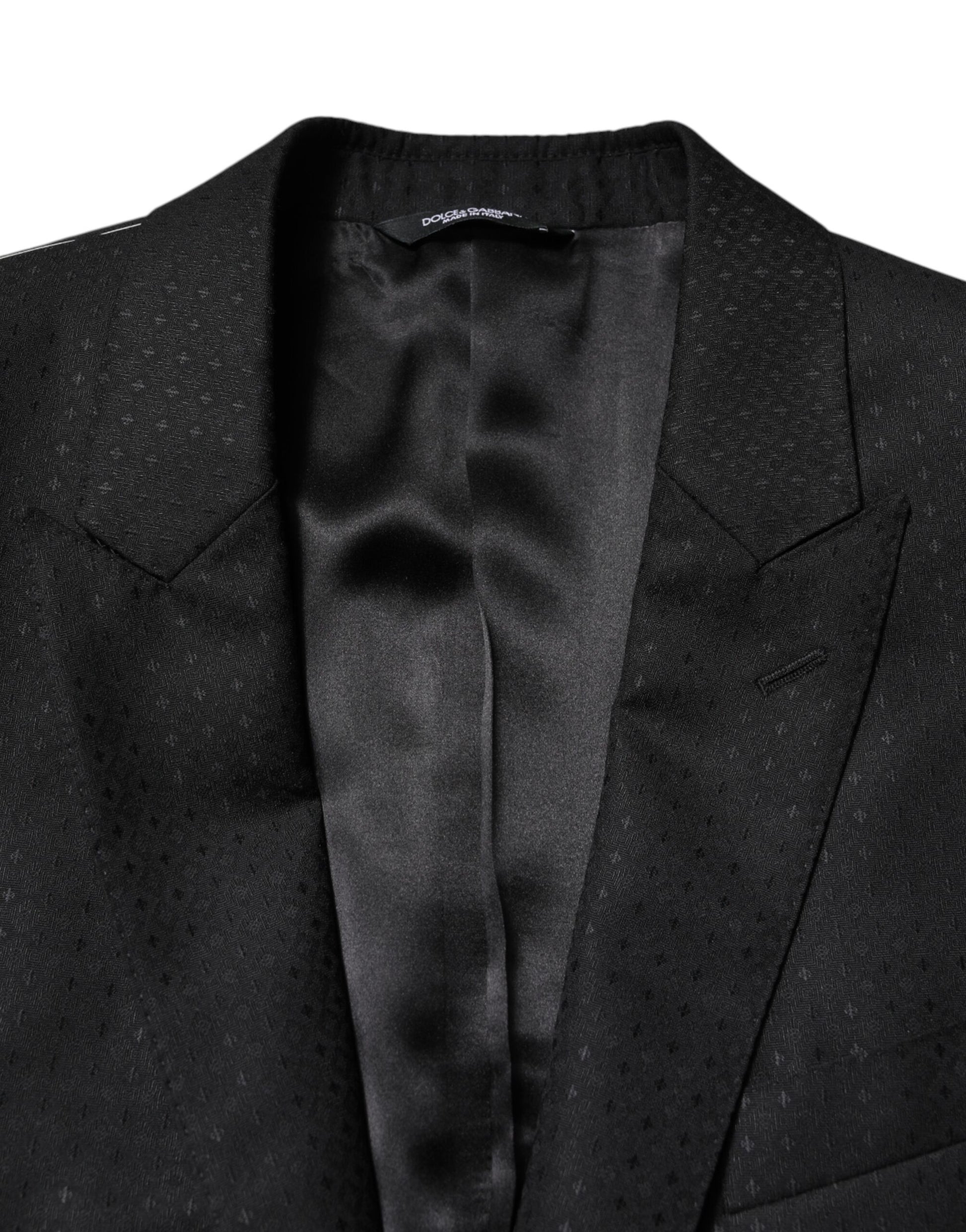 Dolce &amp; Gabbana – Schwarzer, einreihiger, zweiteiliger Jacquard-Anzug