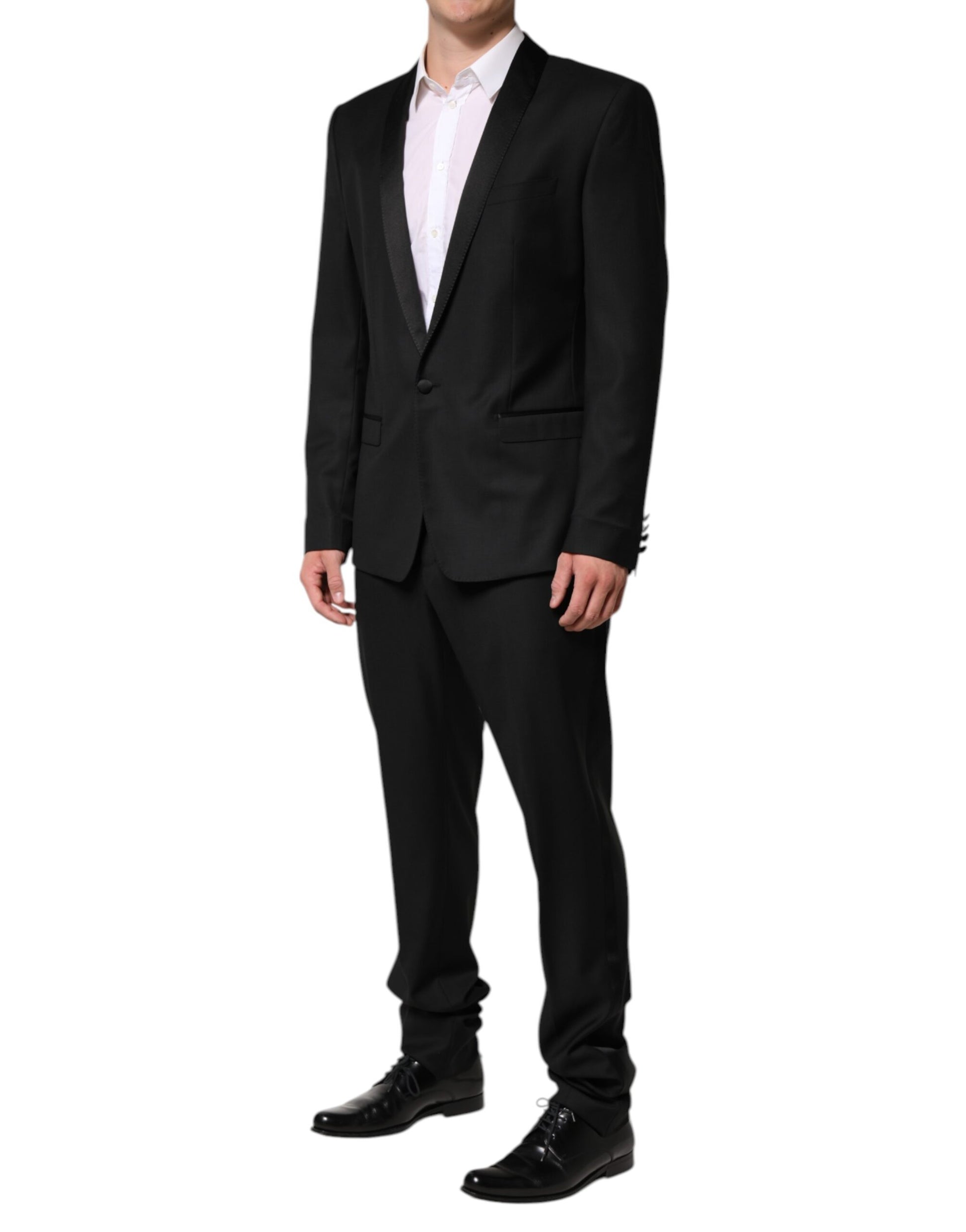Dolce &amp; Gabbana – Schwarzer, einreihiger, zweiteiliger Anzug aus Wolle für Herren