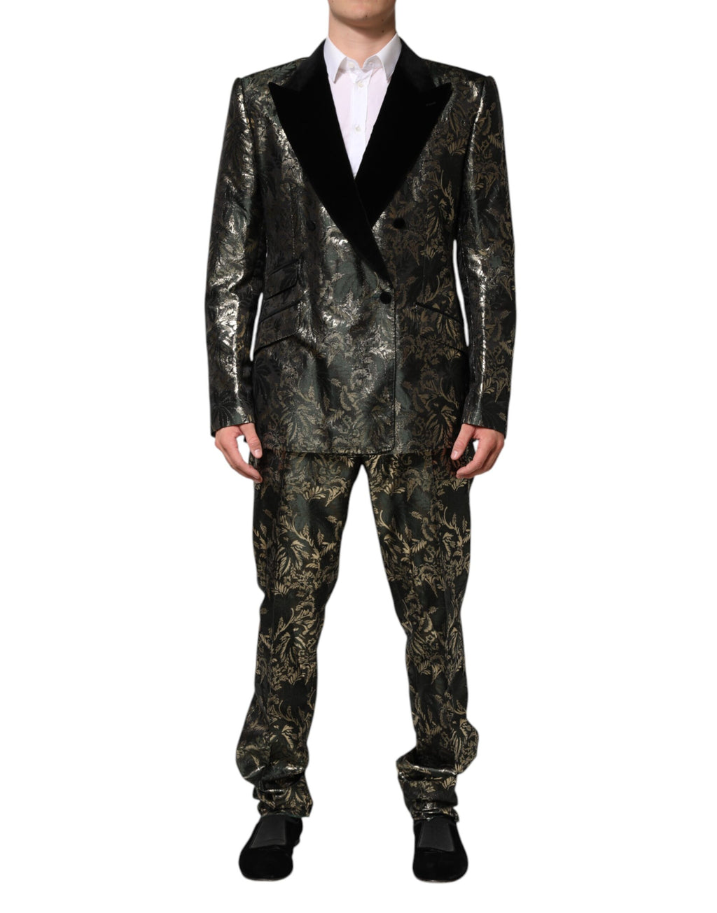 Dolce &amp; Gabbana – 2-teiliger Anzug aus Jacquard-Seide mit Metallic-Blumenmuster