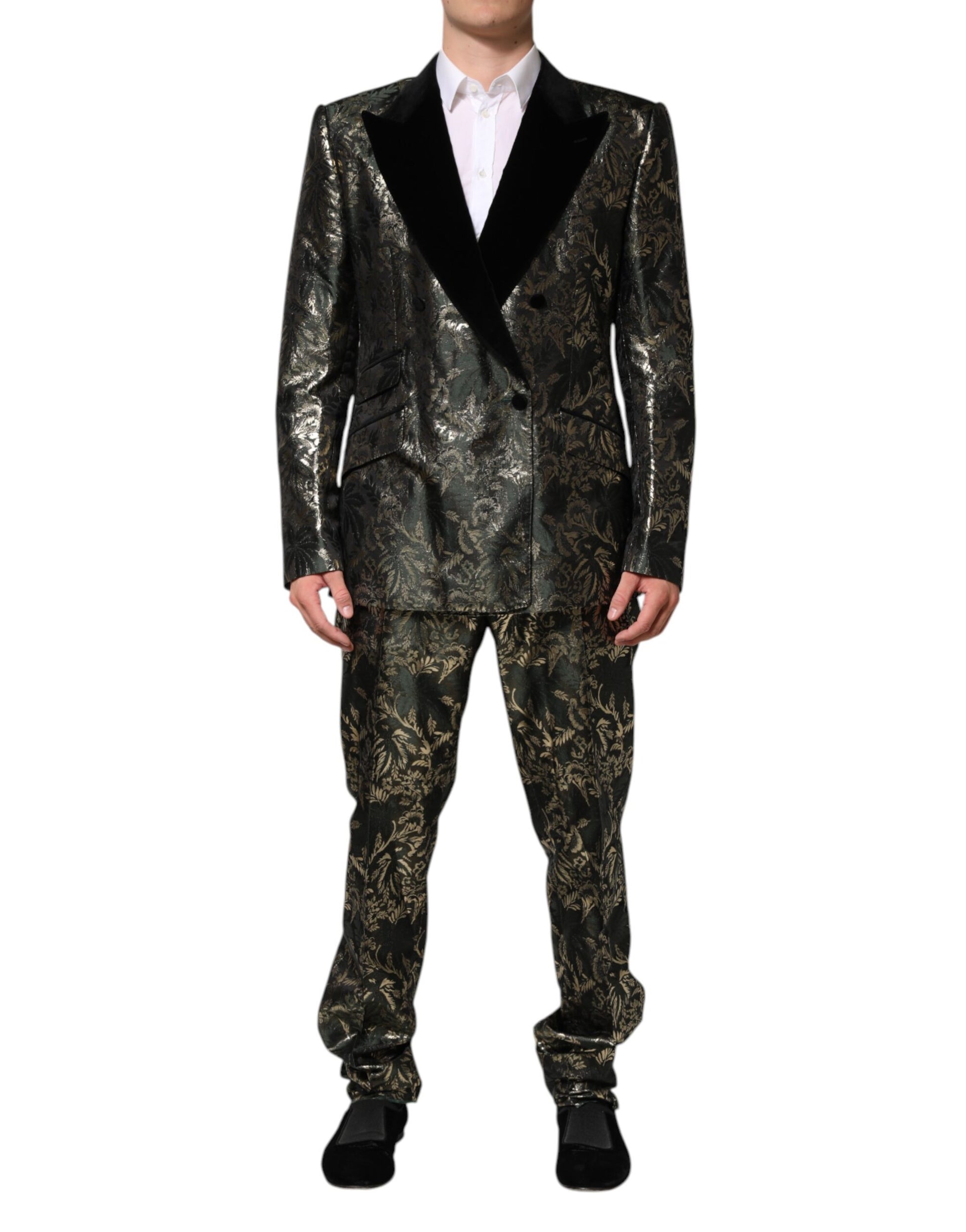Dolce &amp; Gabbana – 2-teiliger Anzug aus Jacquard-Seide mit Metallic-Blumenmuster