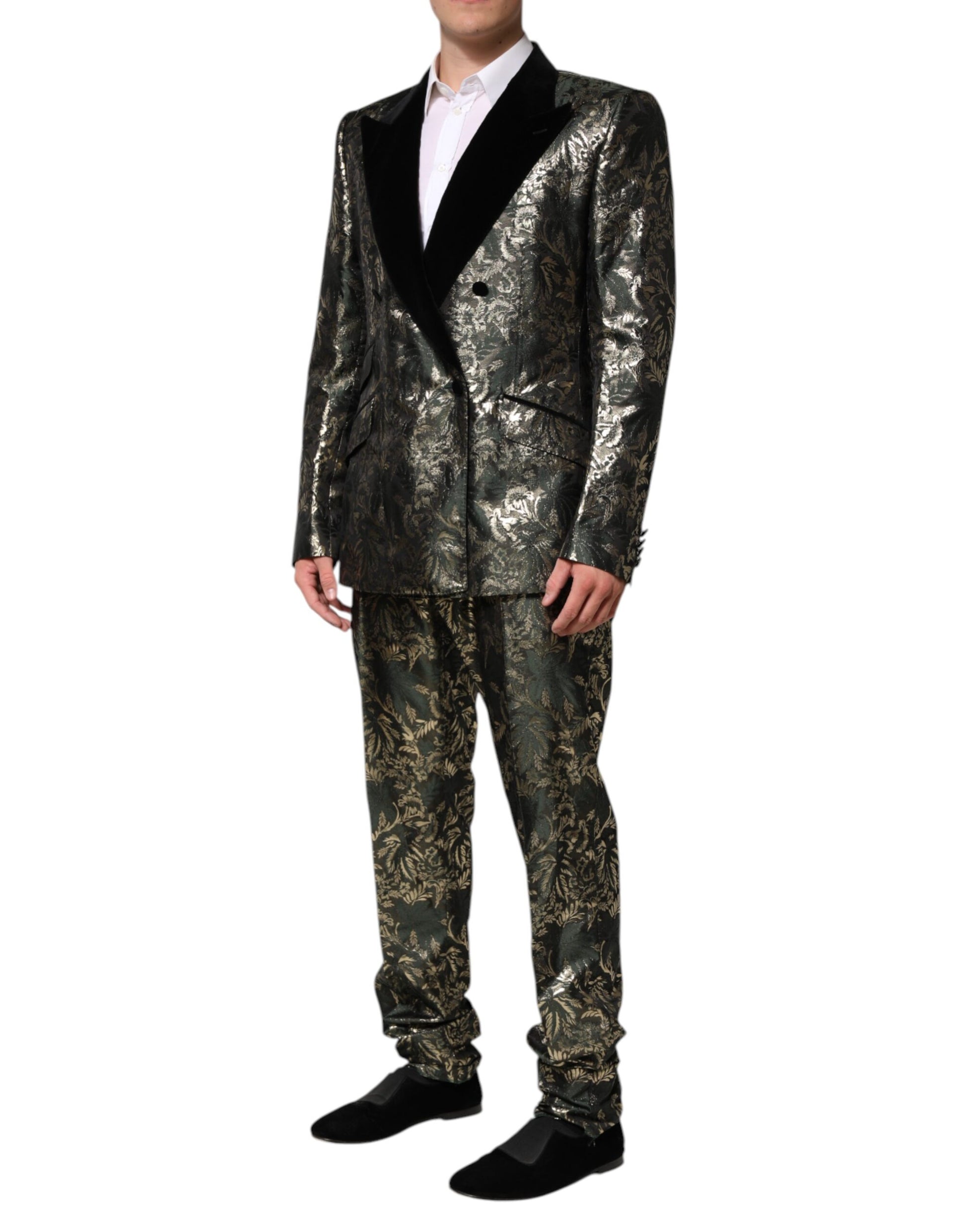 Dolce &amp; Gabbana – 2-teiliger Anzug aus Jacquard-Seide mit Metallic-Blumenmuster