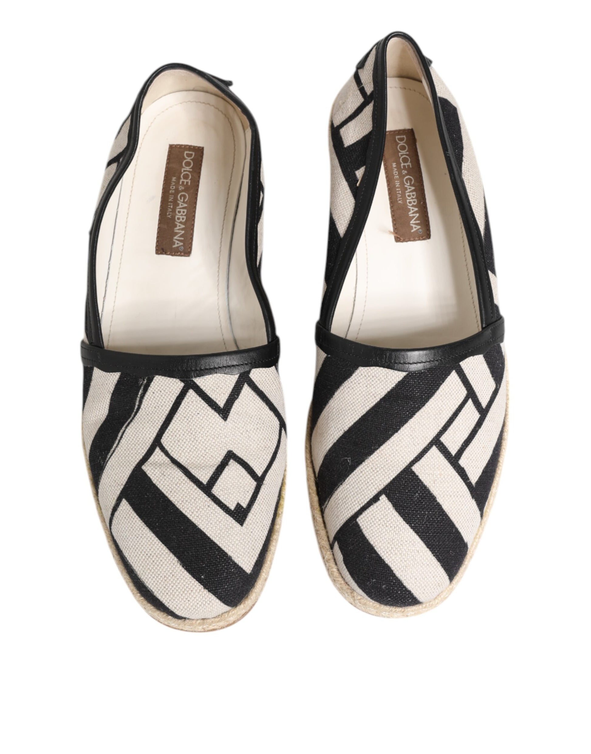 Dolce &amp; Gabbana – Flache Espadrilles mit schwarzen und weißen Streifen