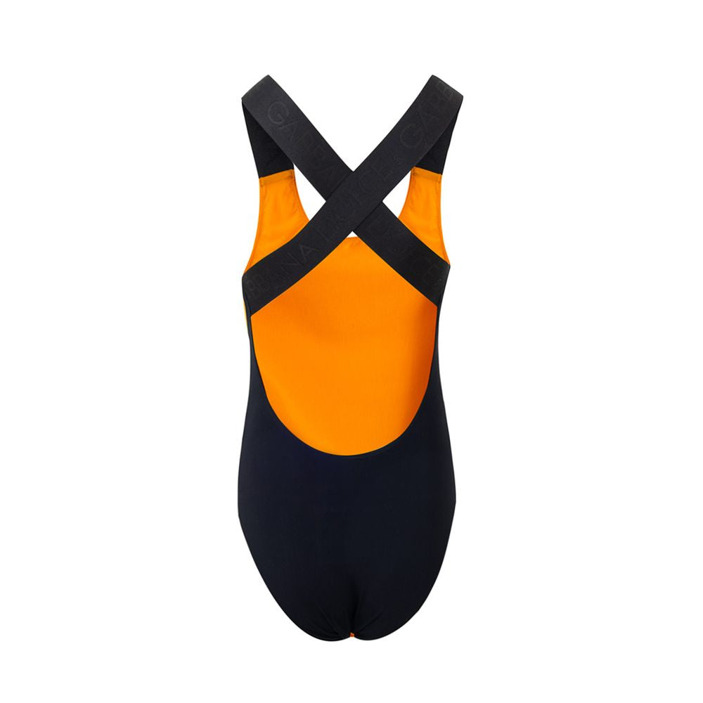 Dolce &amp; Gabbana Orangefarbener einteiliger Badeanzug aus Polyester