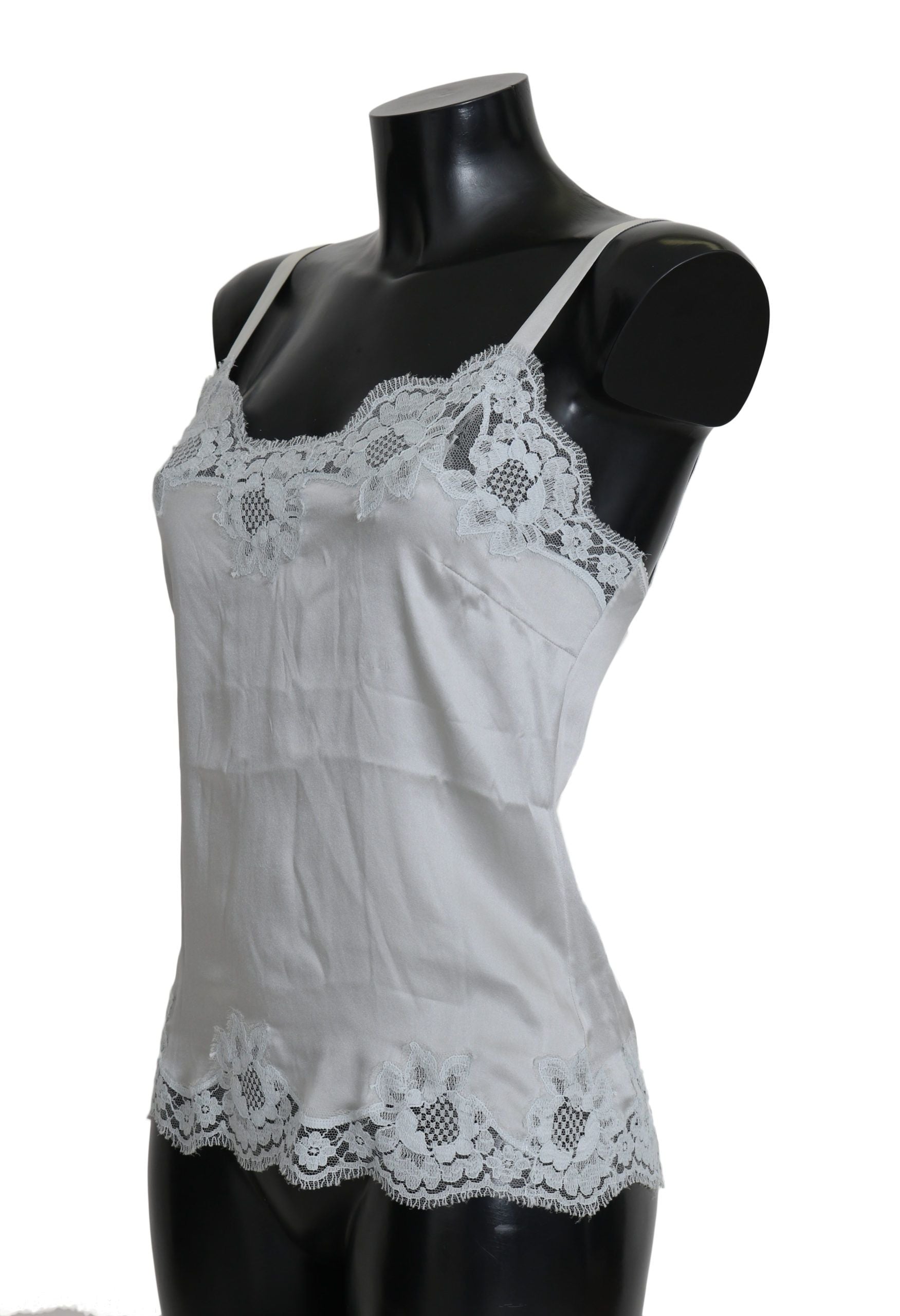 Dolce &amp; Gabbana – Chemise-Kleid aus Seidenstretch mit floraler Spitze