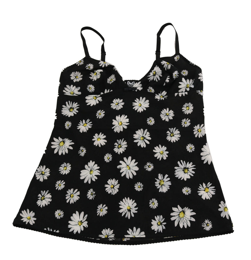 Dolce &amp; Gabbana – Elegantes schwarzes Chemise-Kleid aus geblümter Gänseblümchenspitze