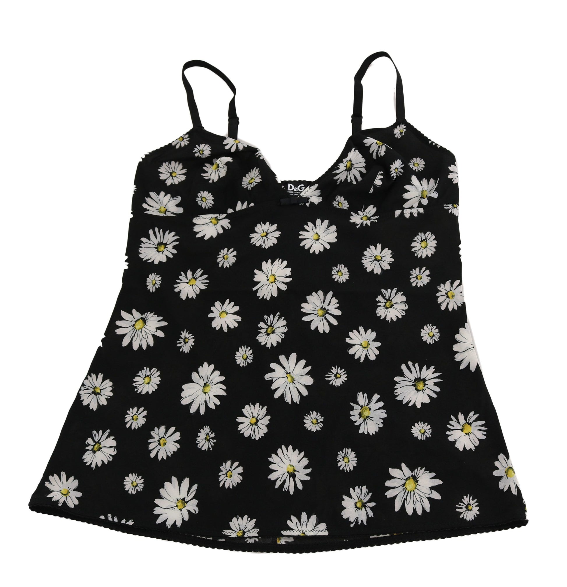 Dolce &amp; Gabbana – Elegantes schwarzes Chemise-Kleid aus geblümter Gänseblümchenspitze