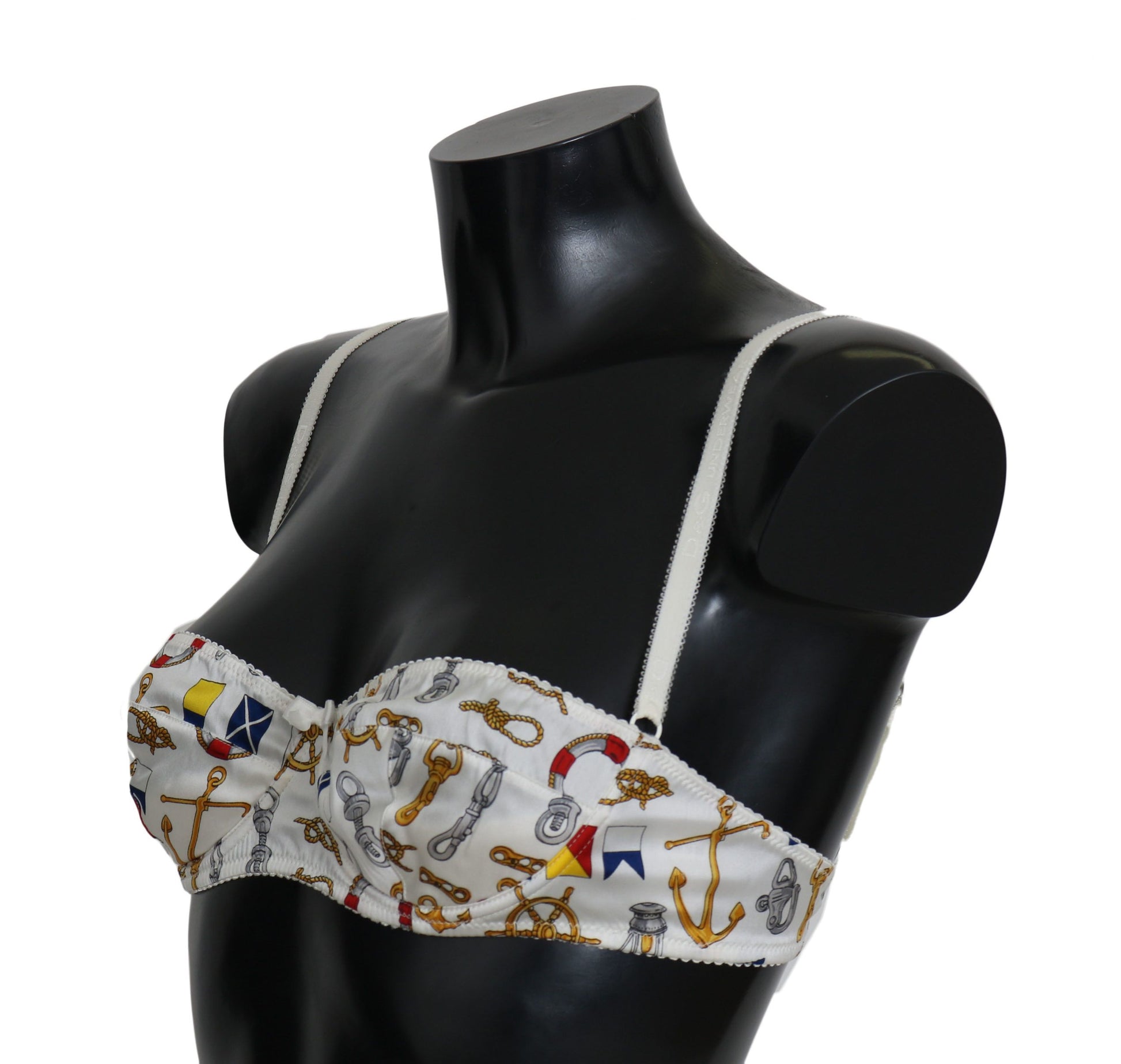 Dolce &amp; Gabbana – Eleganter weißer Stretch-BH mit Matrosen-Print
