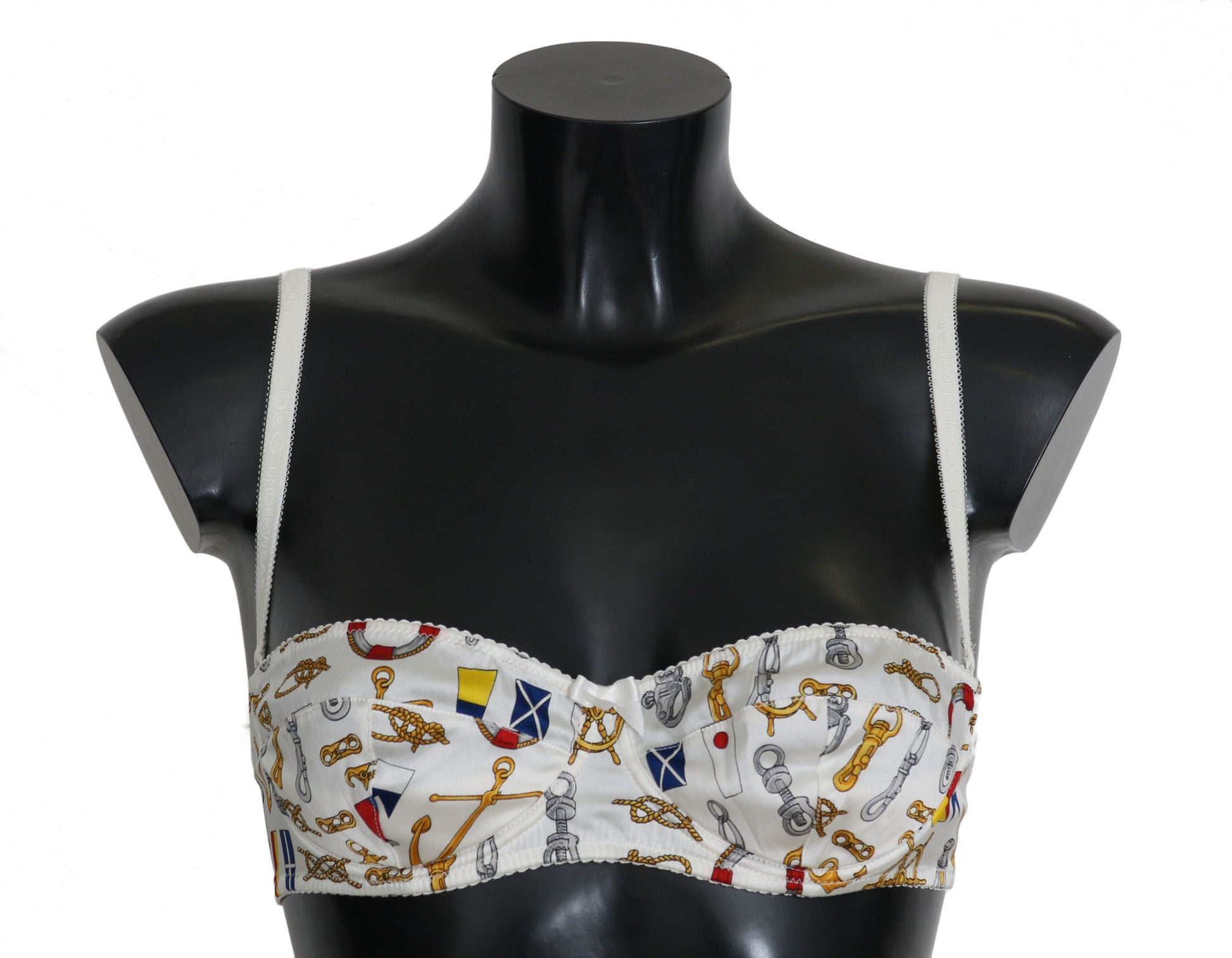 Dolce &amp; Gabbana – Eleganter weißer Stretch-BH mit Matrosen-Print