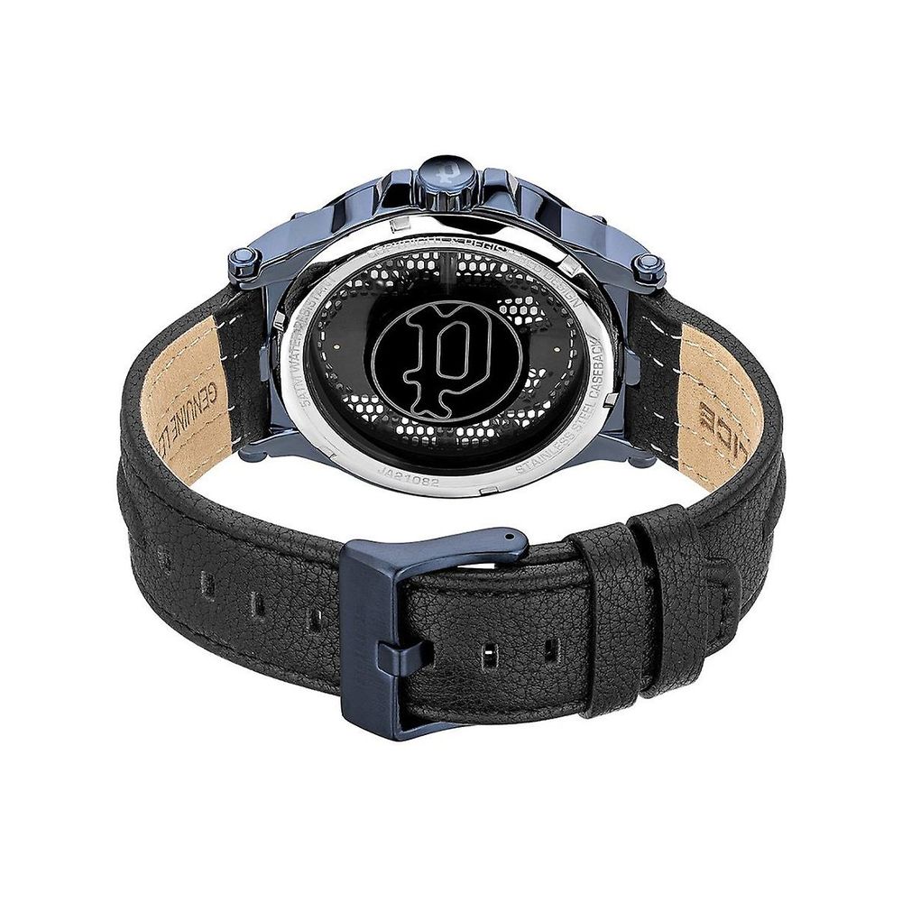 Schwarze Lederarmbanduhr von Police