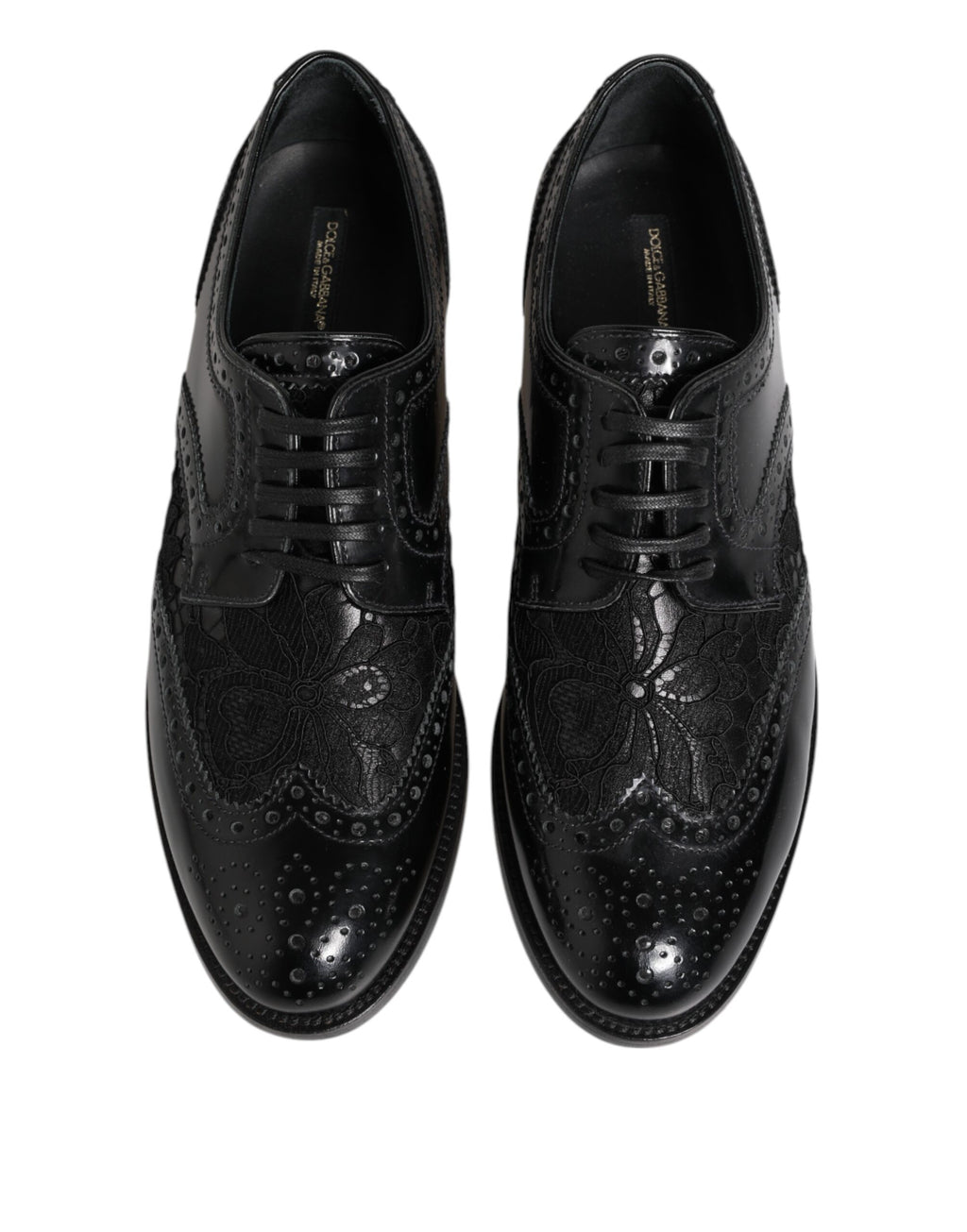 Dolce &amp; Gabbana – Formelle Schuhe aus schwarzem Leder mit floraler Spitze