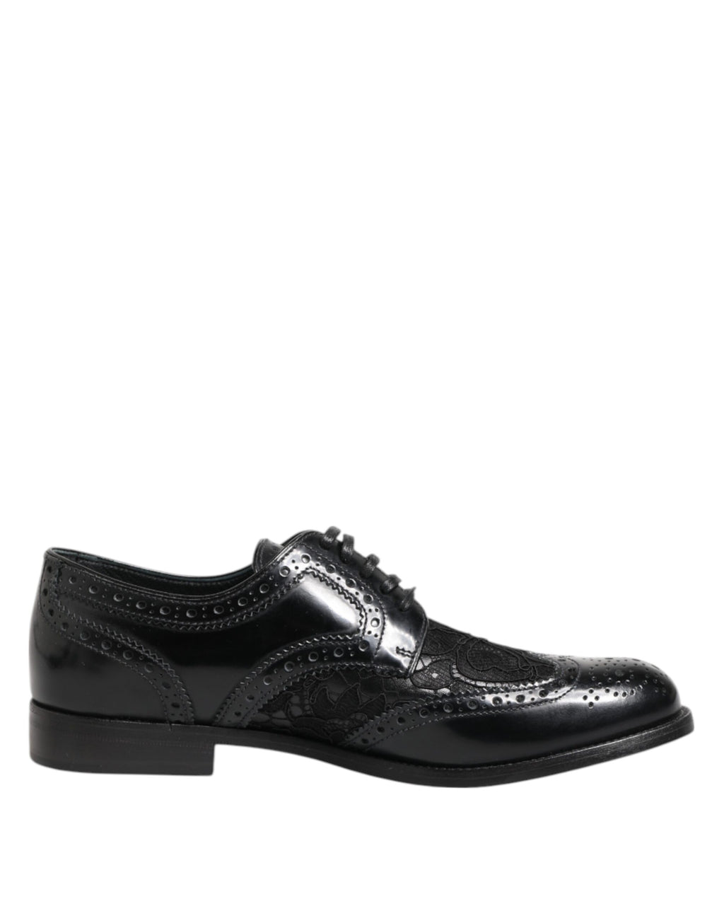 Dolce &amp; Gabbana – Formelle Schuhe aus schwarzem Leder mit floraler Spitze