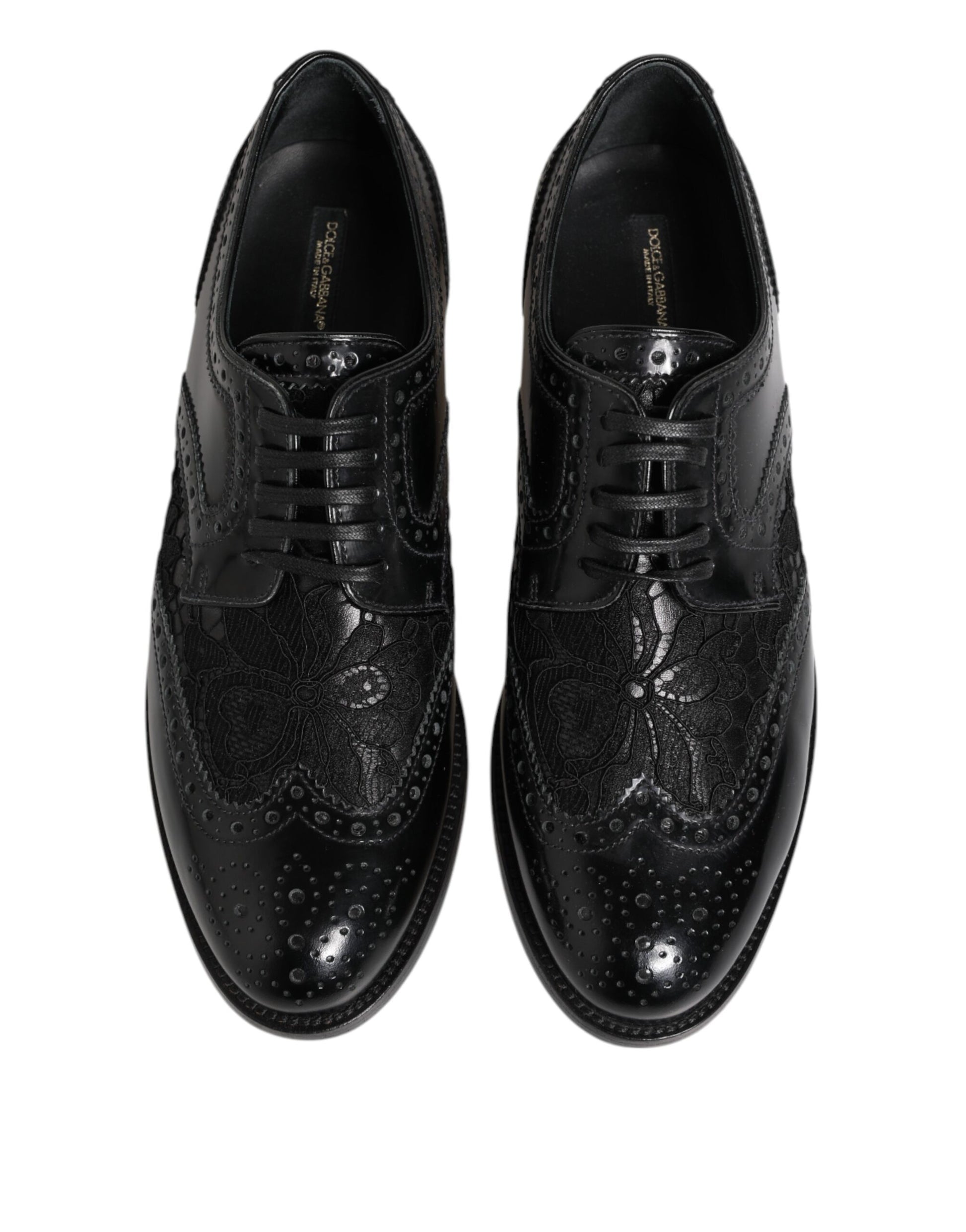 Dolce &amp; Gabbana – Formelle Schuhe aus schwarzem Leder mit floraler Spitze