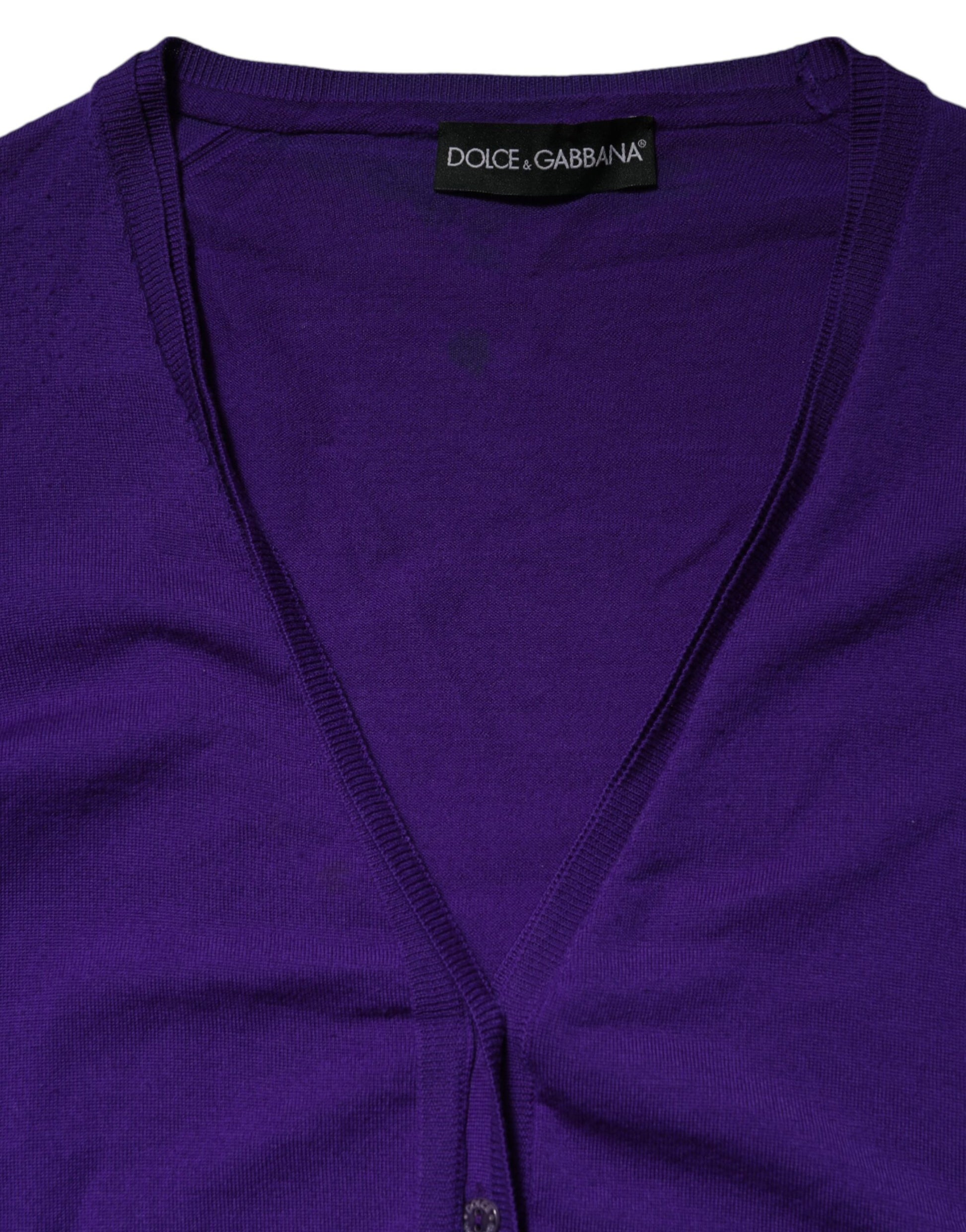 Dolce &amp; Gabbana Lila Wollstrick-Cardigan mit V-Ausschnitt