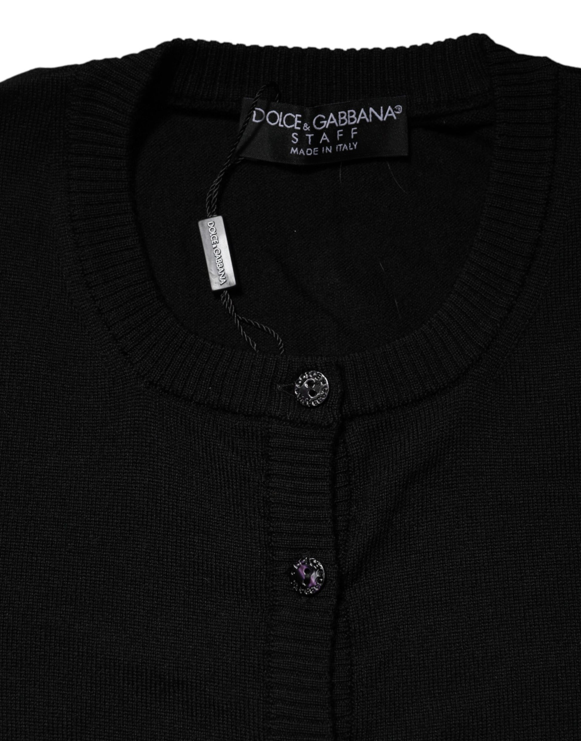 Dolce &amp; Gabbana – Schwarzer Cardigan aus Wollstrick mit Rundhalsausschnitt