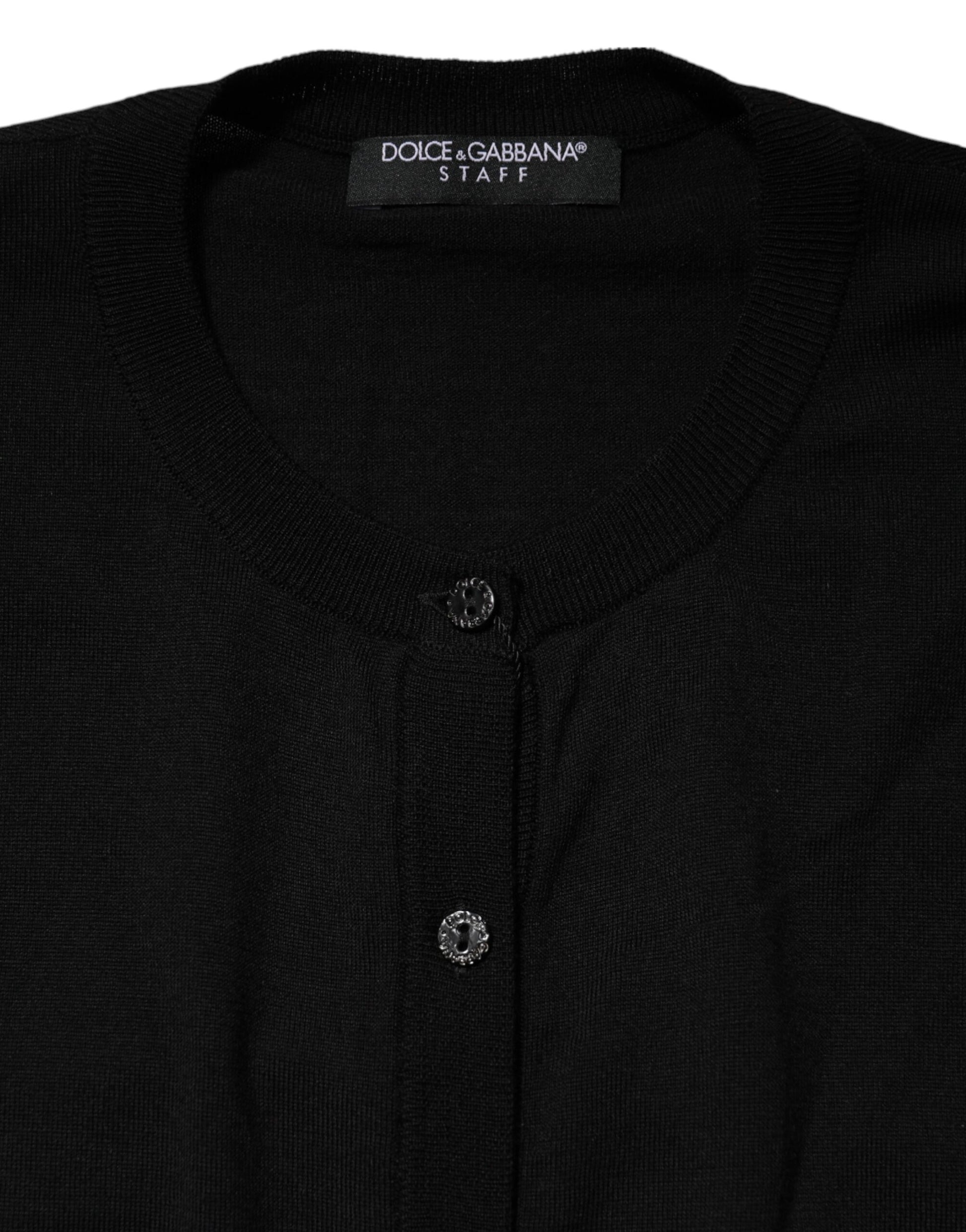 Dolce &amp; Gabbana – Schwarzer Cardigan aus Wollstrick mit Rundhalsausschnitt