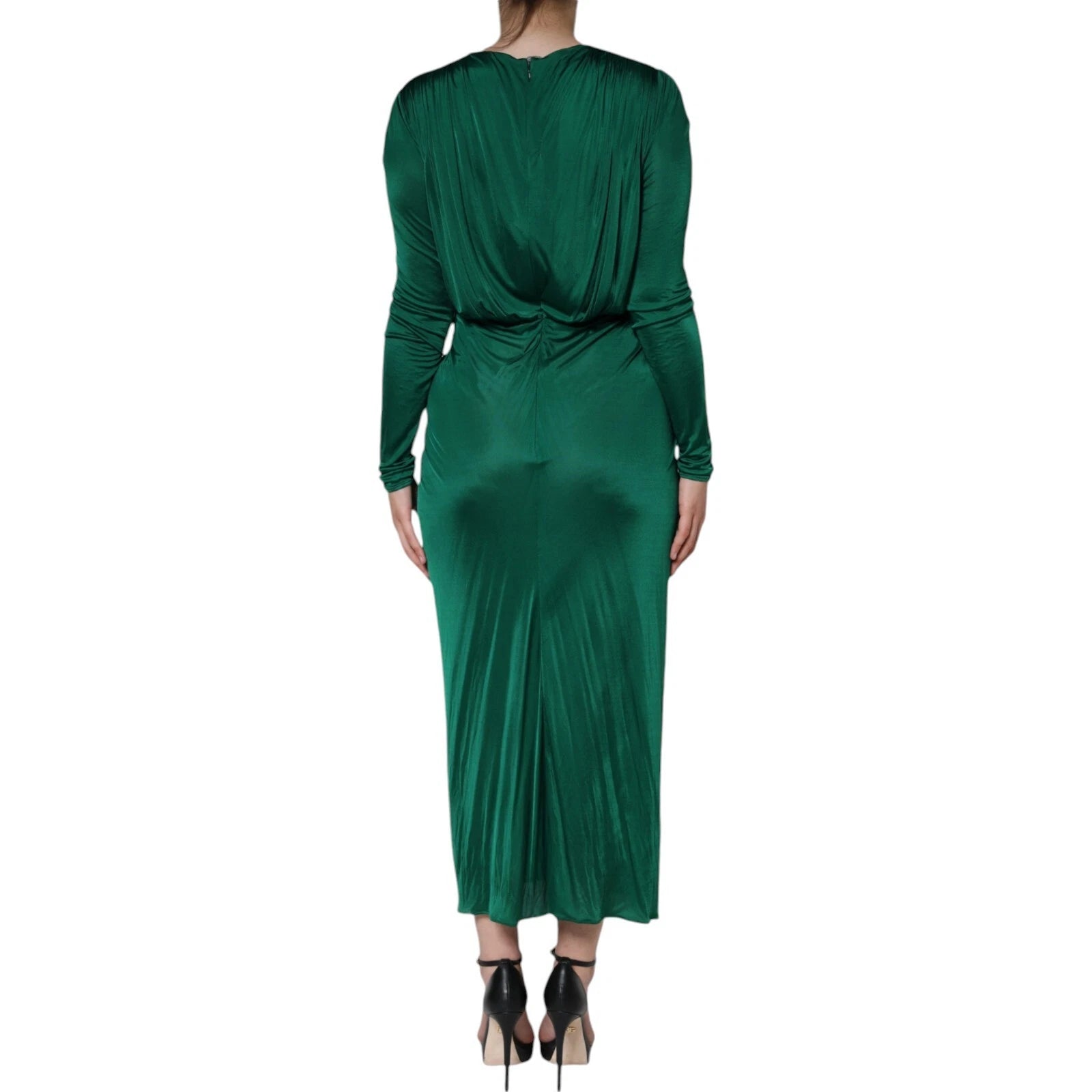 Dolce &amp; Gabbana – Dunkelgrünes, langärmliges Midikleid aus Viskose