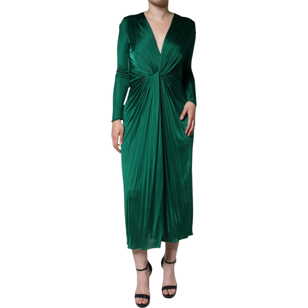 Dolce &amp; Gabbana – Dunkelgrünes, langärmliges Midikleid aus Viskose