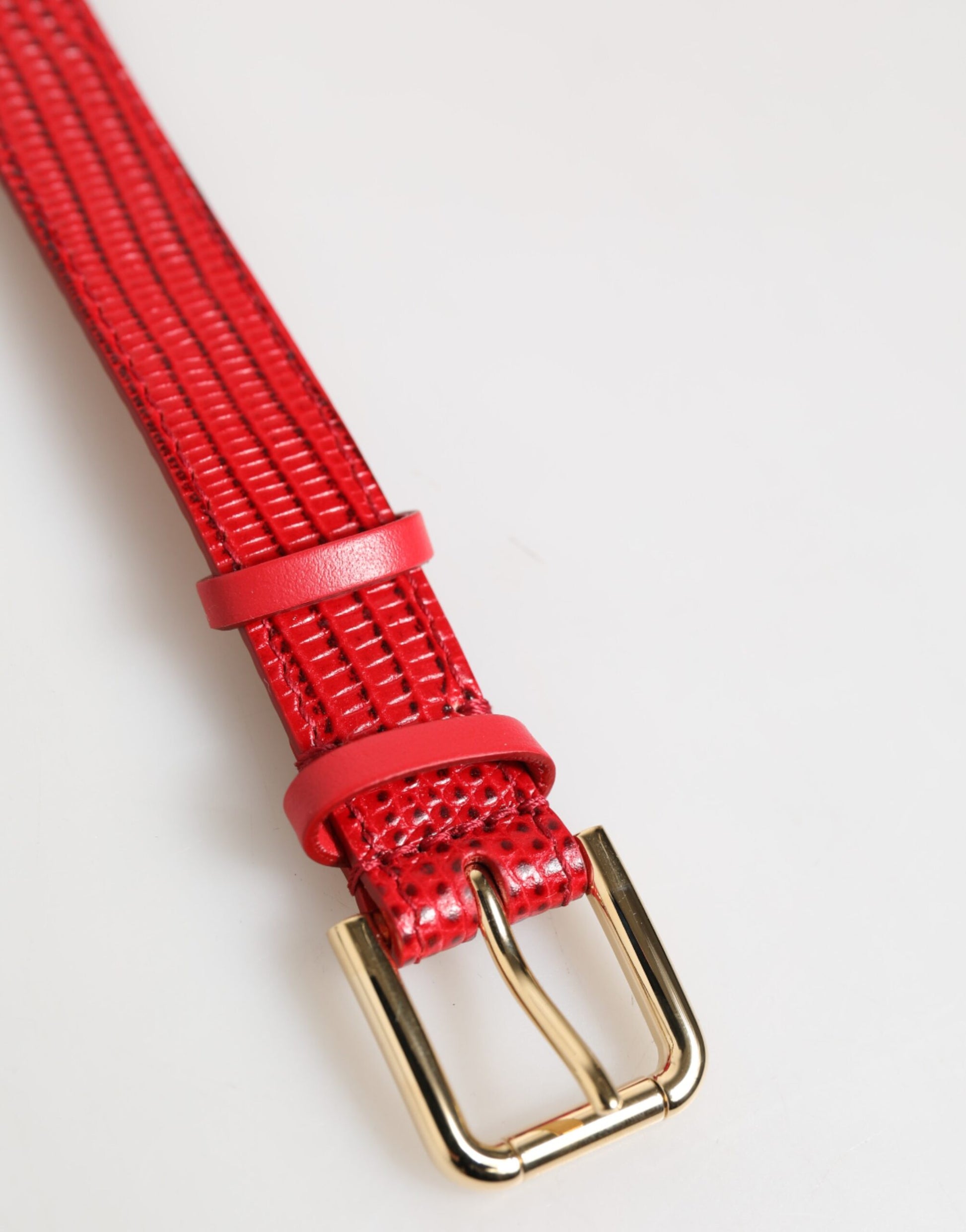 Dolce &amp; Gabbana Damenarmband aus rotem exotischem Leder mit goldfarbener Metallschnalle