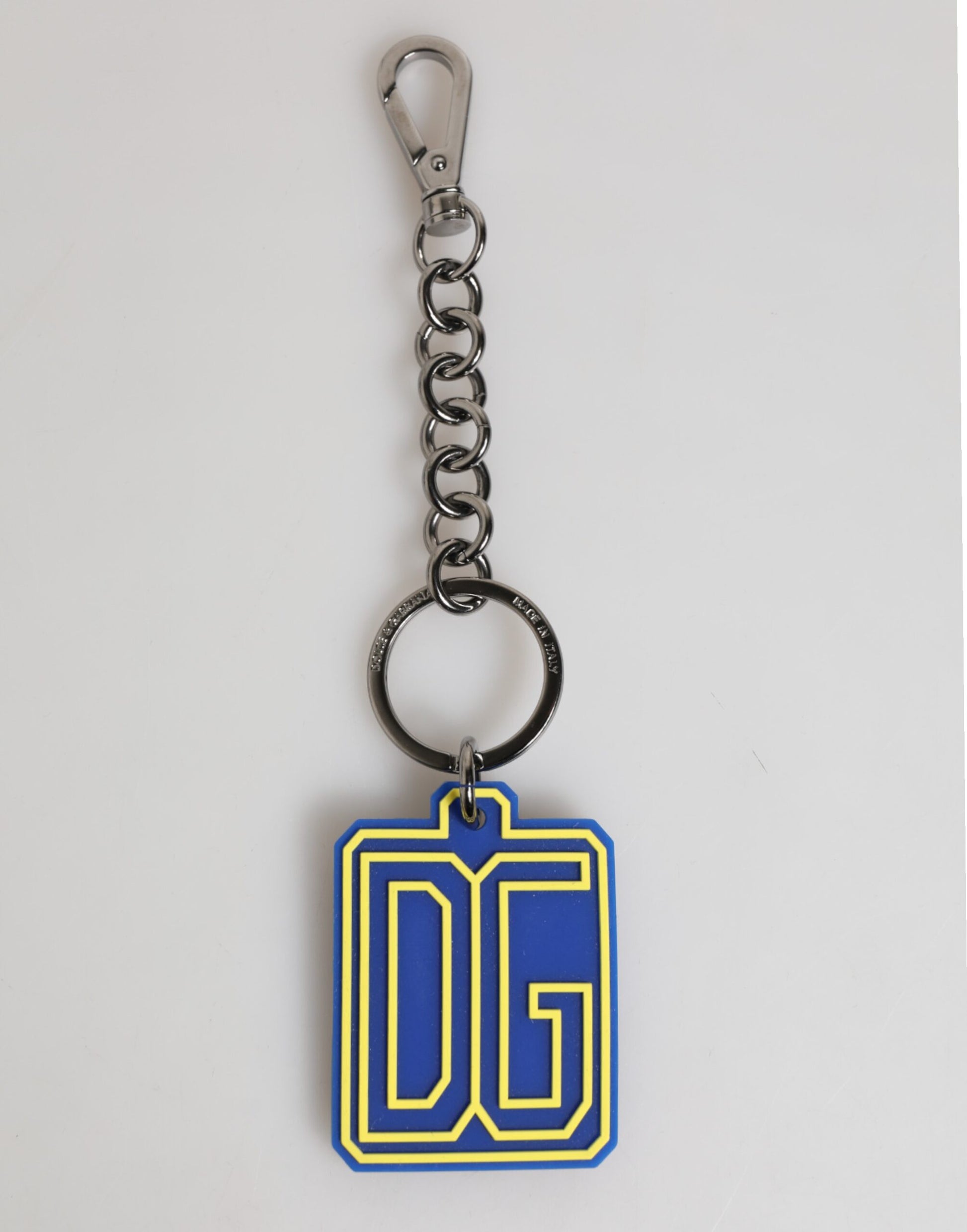 Dolce & Gabbana Blue Yellow DG Rubber Logo Silver Men Keychain Keyring - Allority