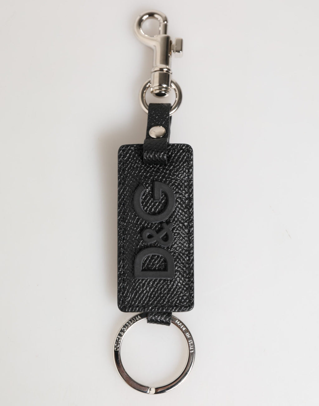 Dolce &amp; Gabbana Schlüsselanhänger mit Metallring und Logo aus schwarzem Leder
