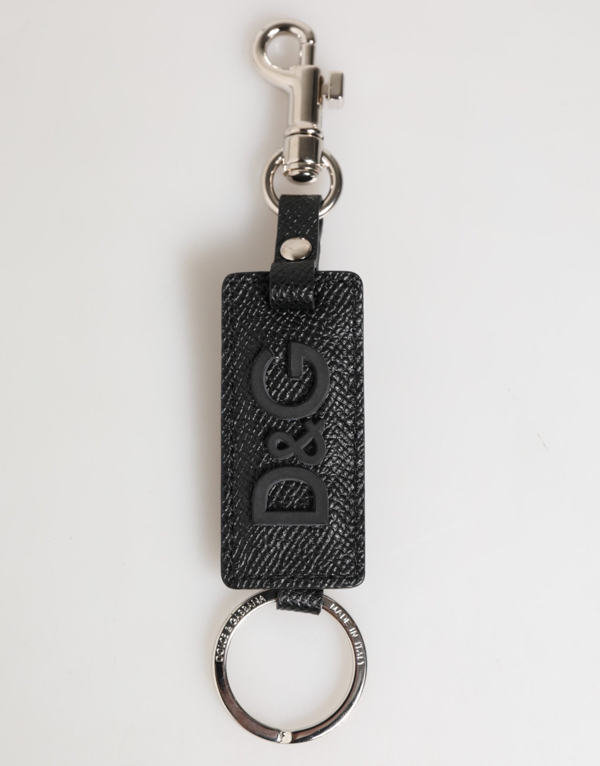 Dolce &amp; Gabbana Schlüsselanhänger mit Metallring und Logo aus schwarzem Leder