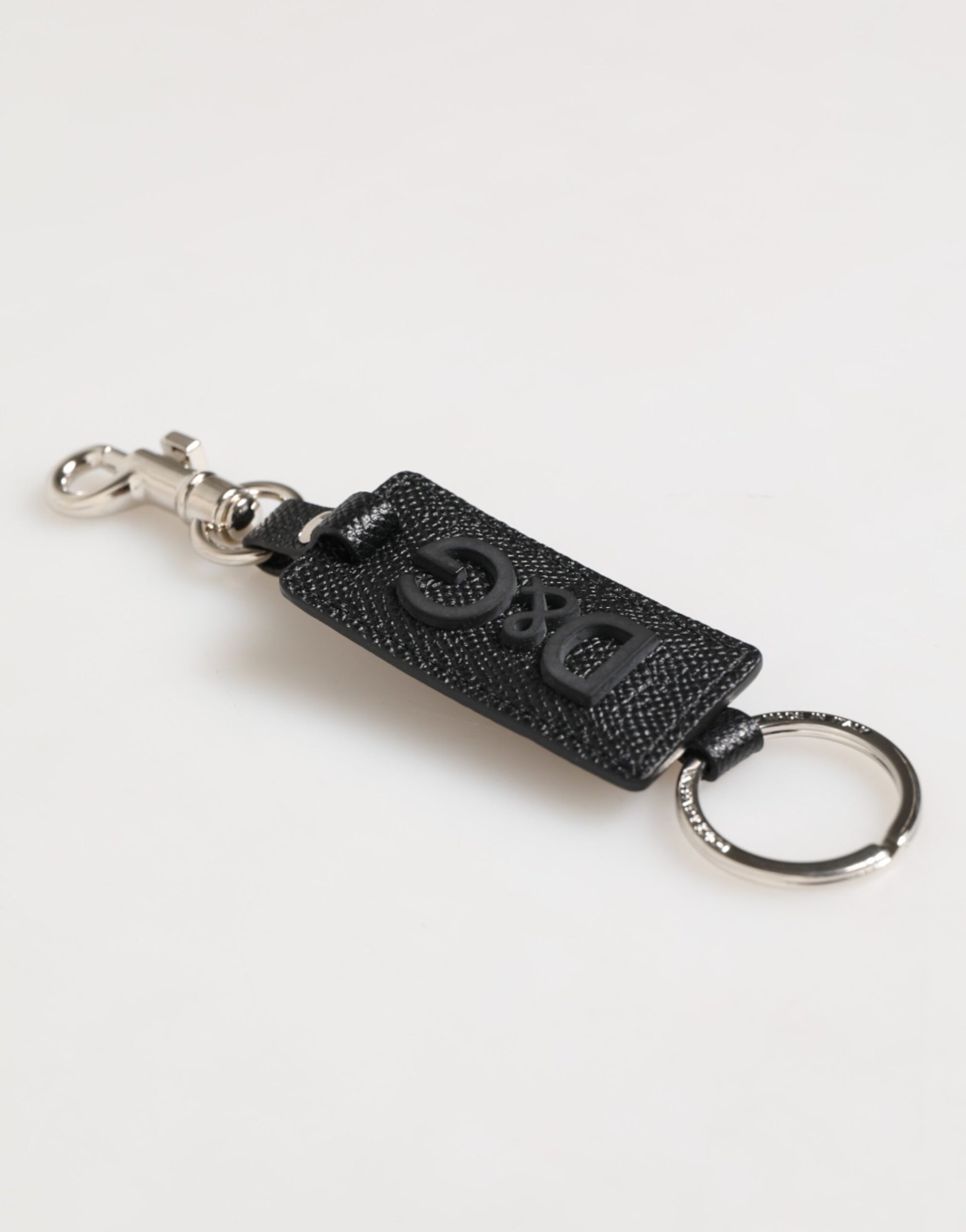 Dolce &amp; Gabbana Schlüsselanhänger mit Metallring und Logo aus schwarzem Leder