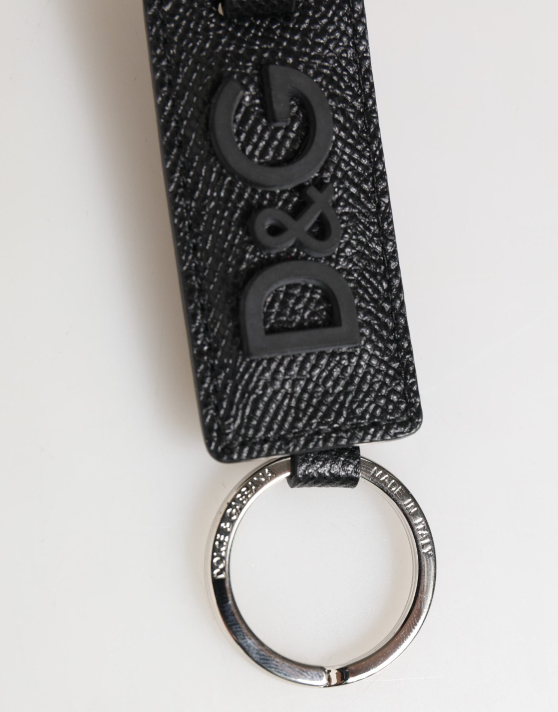 Dolce &amp; Gabbana Schlüsselanhänger mit Metallring und Logo aus schwarzem Leder