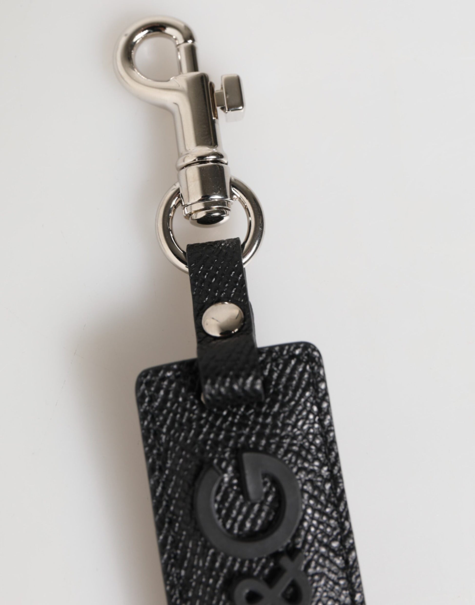 Dolce &amp; Gabbana Schlüsselanhänger mit Metallring und Logo aus schwarzem Leder