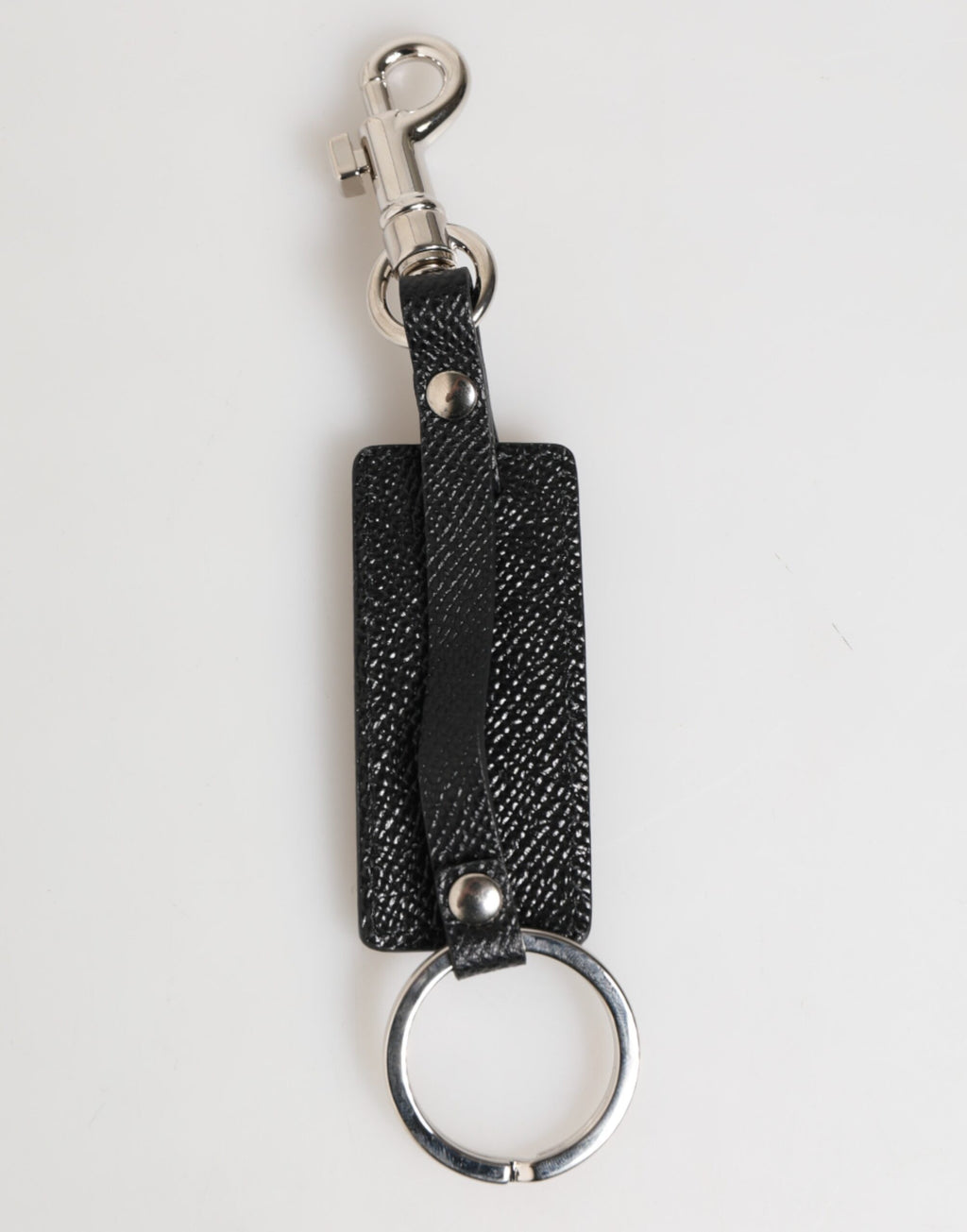 Dolce &amp; Gabbana Schlüsselanhänger mit Metallring und Logo aus schwarzem Leder