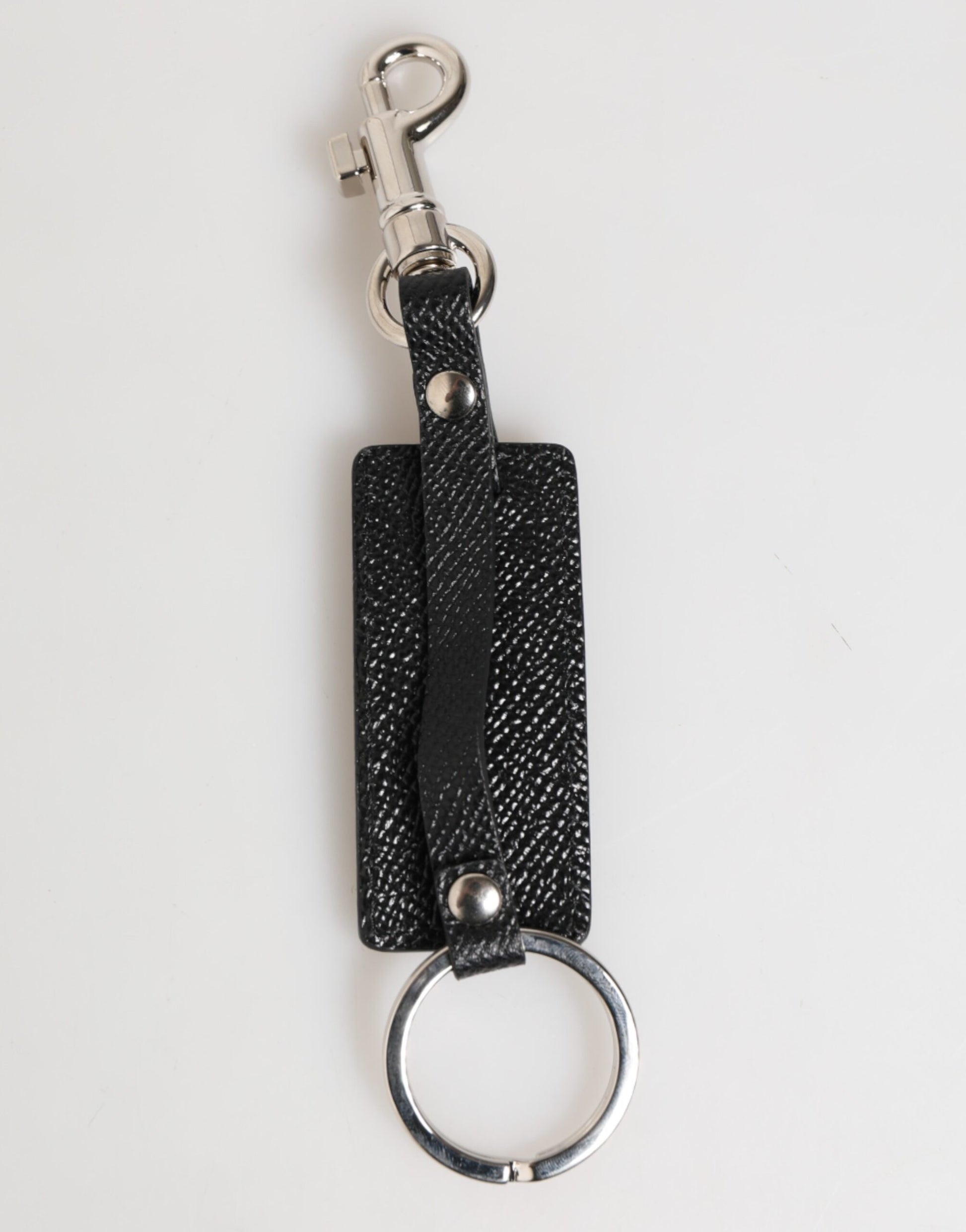 Dolce &amp; Gabbana Schlüsselanhänger mit Metallring und Logo aus schwarzem Leder