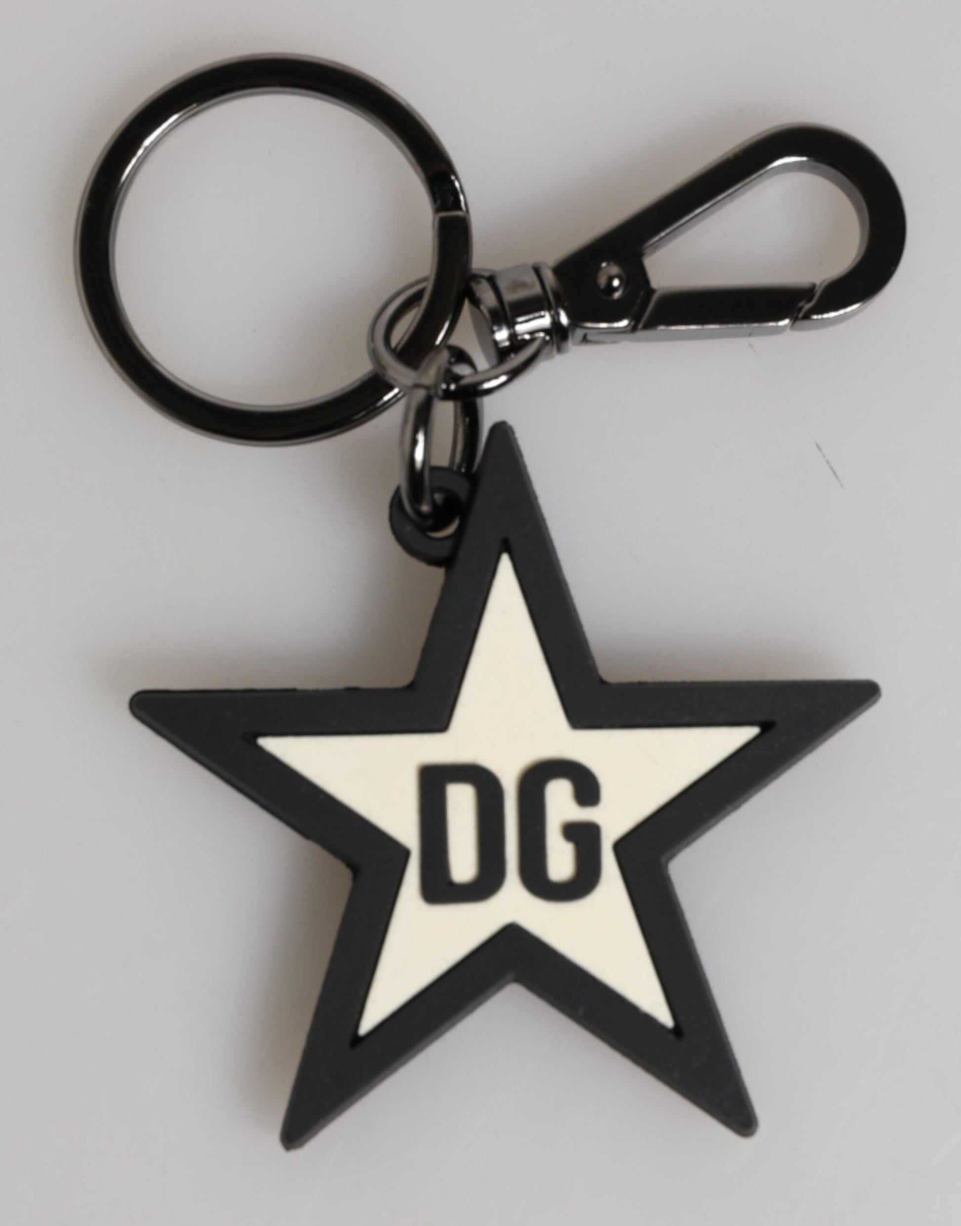 Dolce &amp; Gabbana Weiß Schwarz DG Logo Stern Gummi Herren Schlüsselanhänger