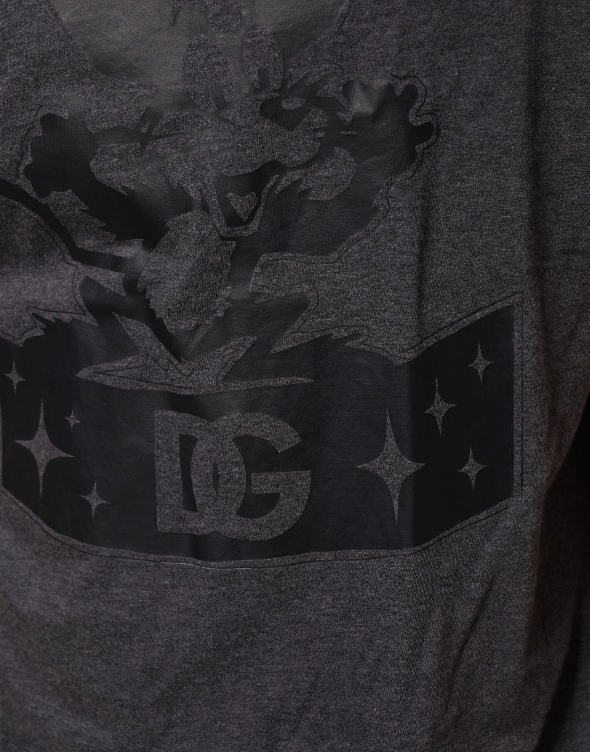 Dolce & Gabbana Black Charcoal DG Logo V-Neck Men T-shirt