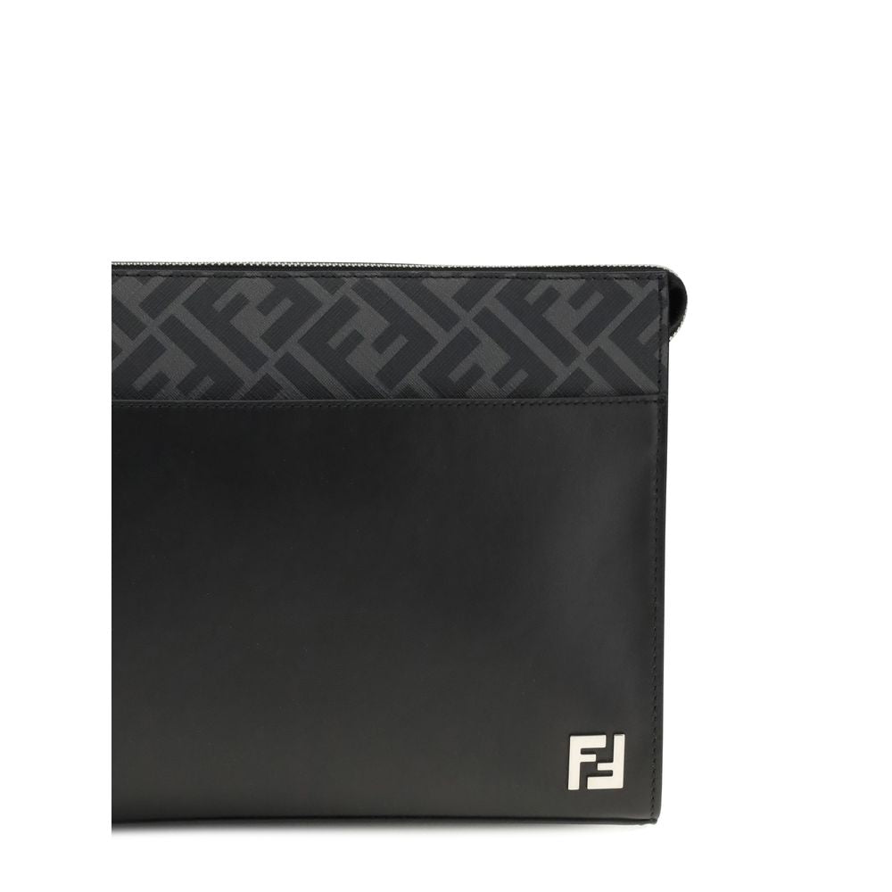 Fendi Black Calf Leather Bos Taurus Clutch Bag - Allority