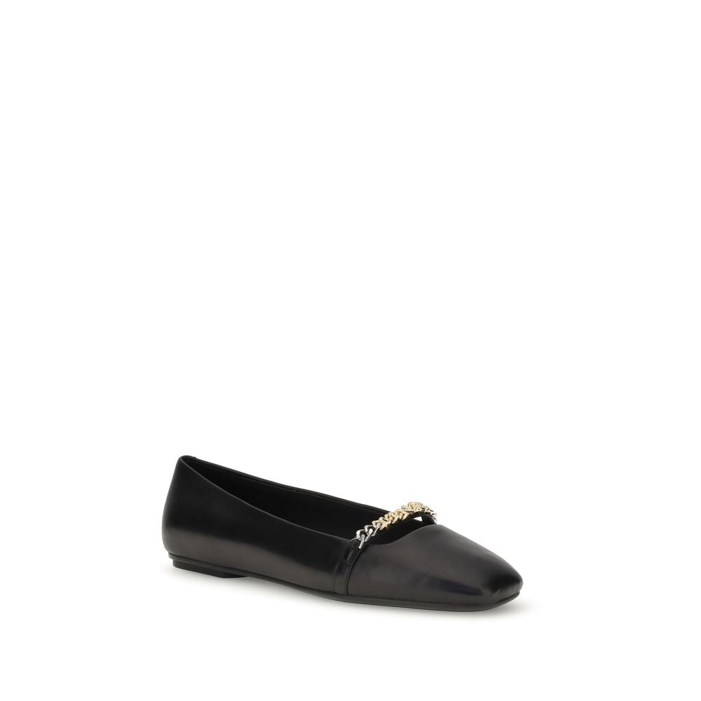 PINKO Black Calf Leather Bos Taurus Ballet Flats