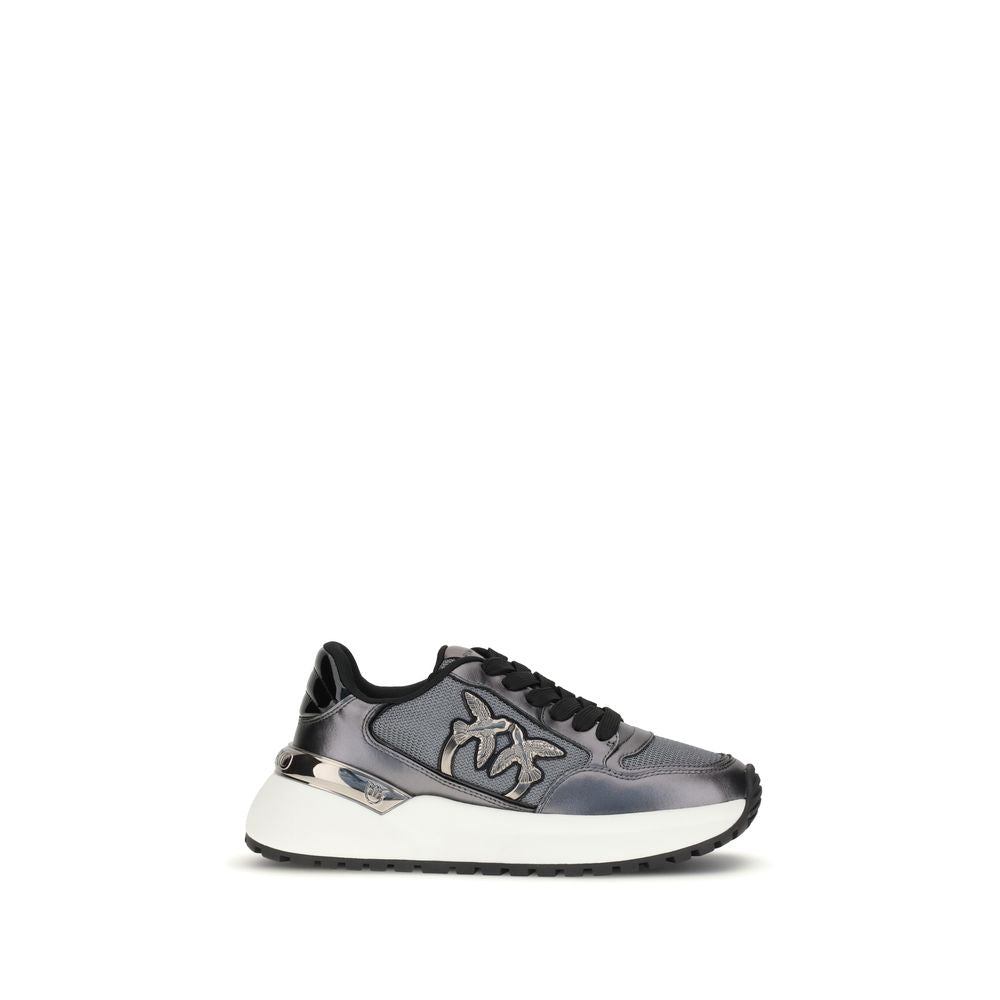 PINKO Gray Calf Leather Bos Taurus Athletic Sneakers