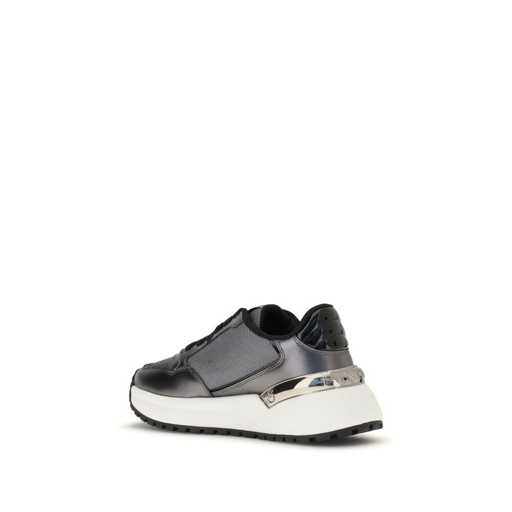 PINKO Gray Calf Leather Bos Taurus Athletic Sneakers