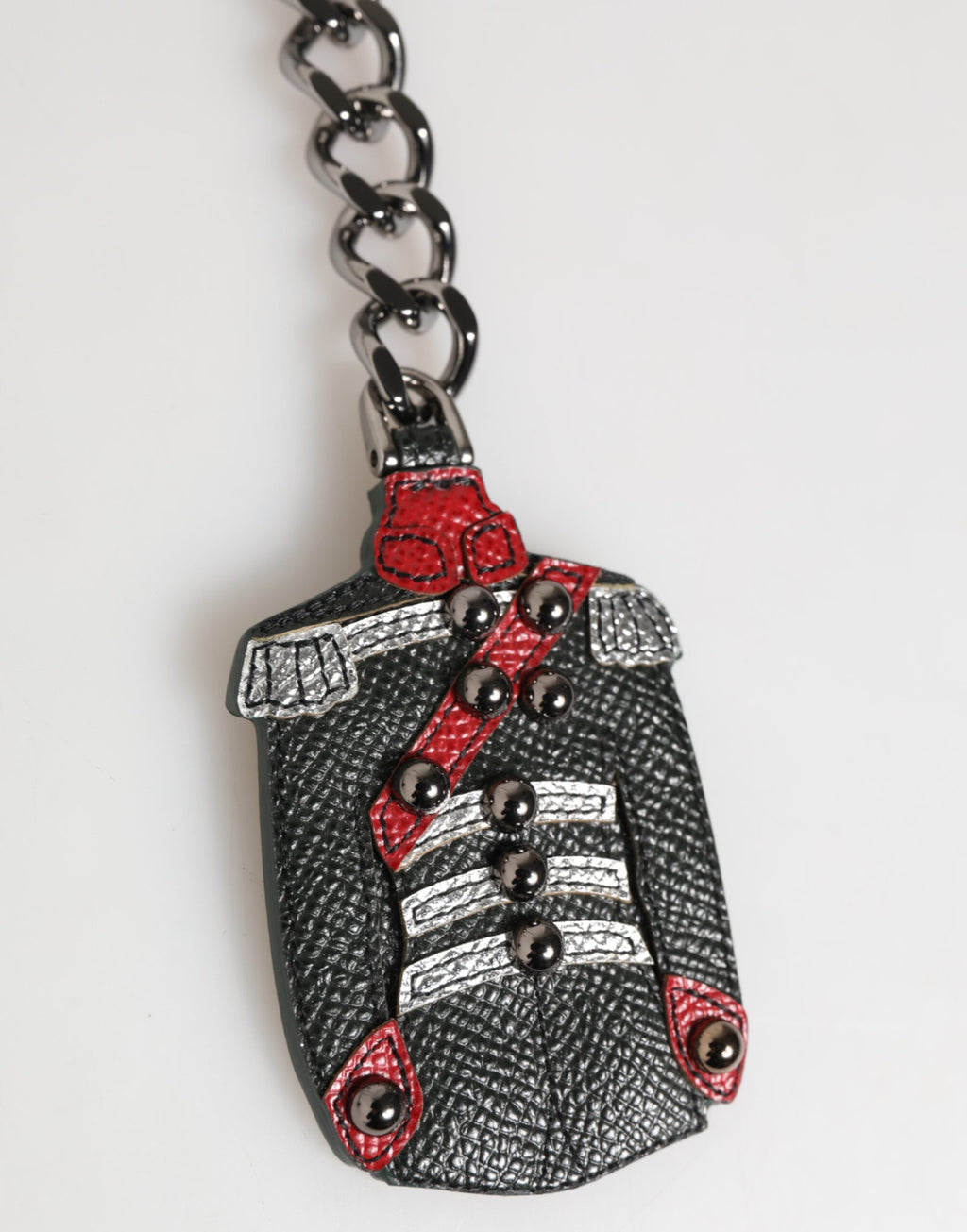 Dolce &amp; Gabbana Schlüsselanhänger mit DG-Logo, Militär-Leder, Schwarz/Rot