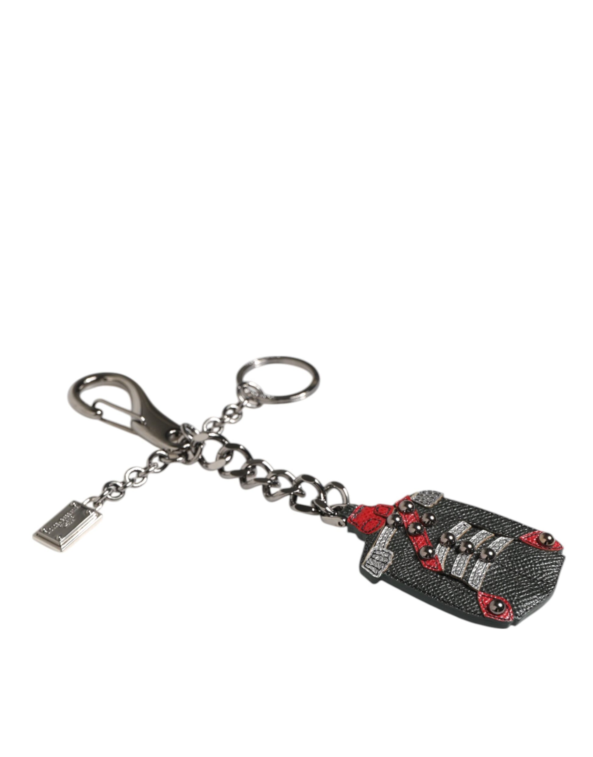 Dolce &amp; Gabbana Schlüsselanhänger mit DG-Logo, Militär-Leder, Schwarz/Rot