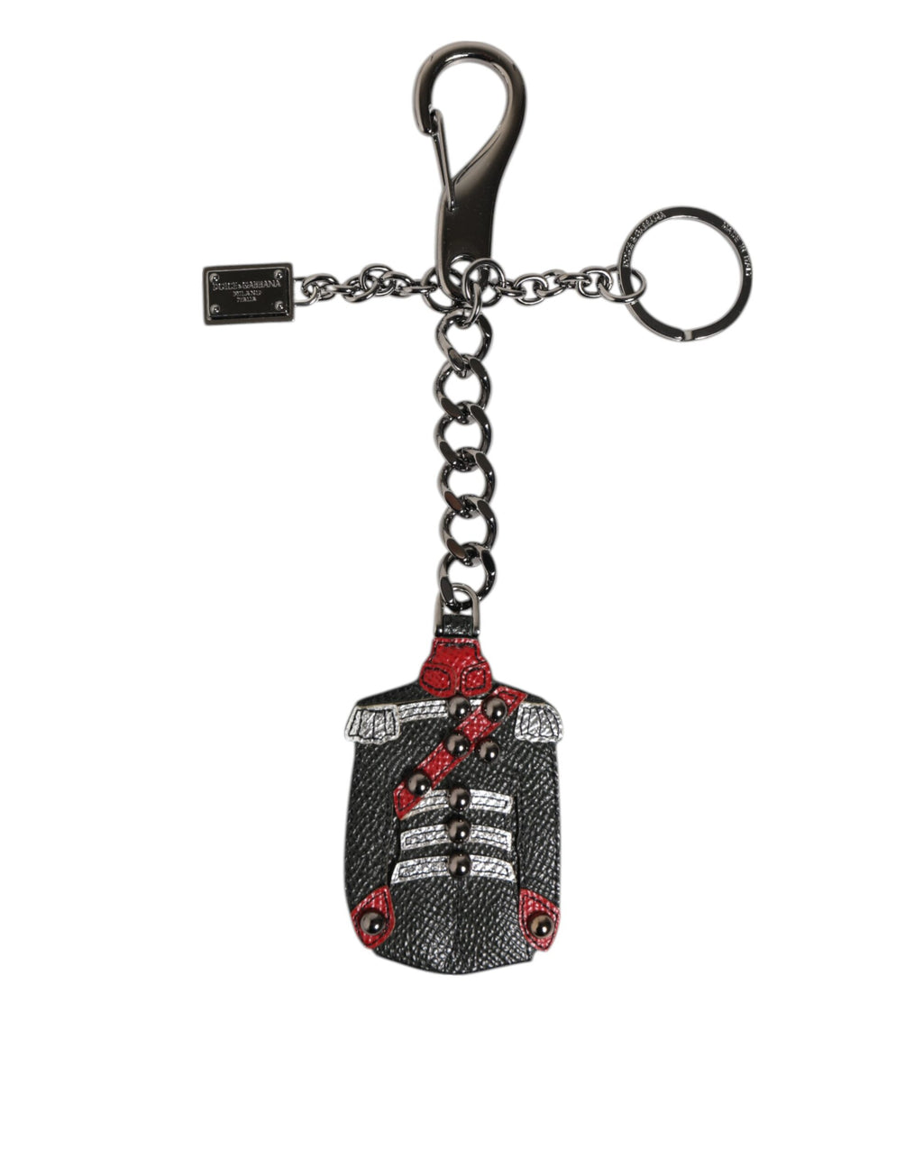 Dolce &amp; Gabbana Schlüsselanhänger mit DG-Logo, Militär-Leder, Schwarz/Rot