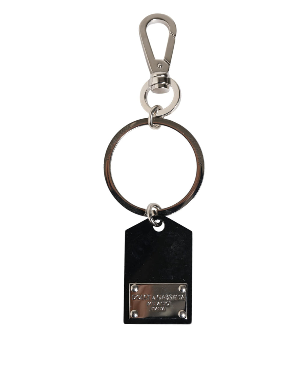 Dolce &amp; Gabbana Schwarzes Sintglas-Plakette DG-Logo Metallplatte Schlüsselanhänger Schlüsselanhänger