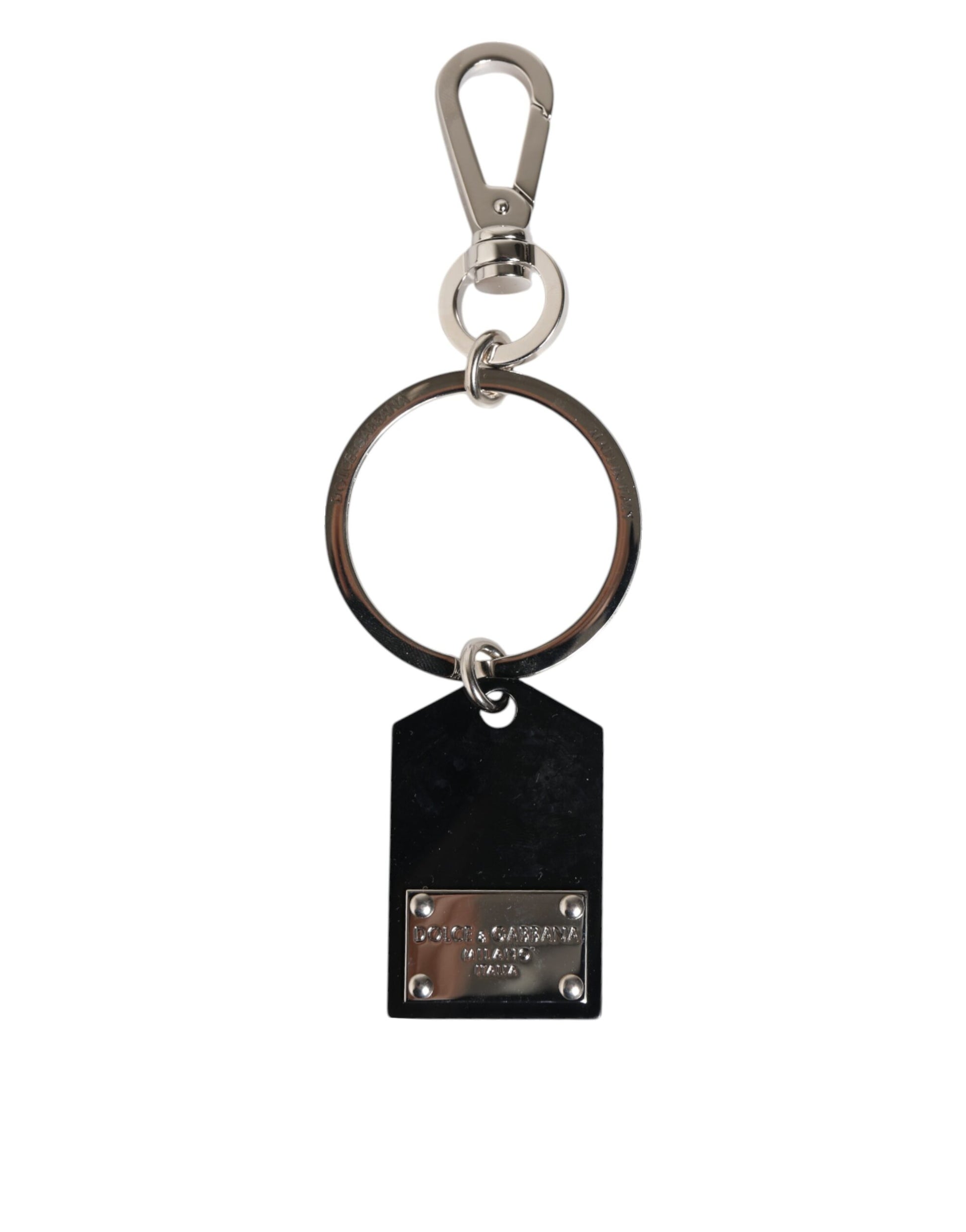 Dolce &amp; Gabbana Schwarzes Sintglas-Plakette DG-Logo Metallplatte Schlüsselanhänger Schlüsselanhänger