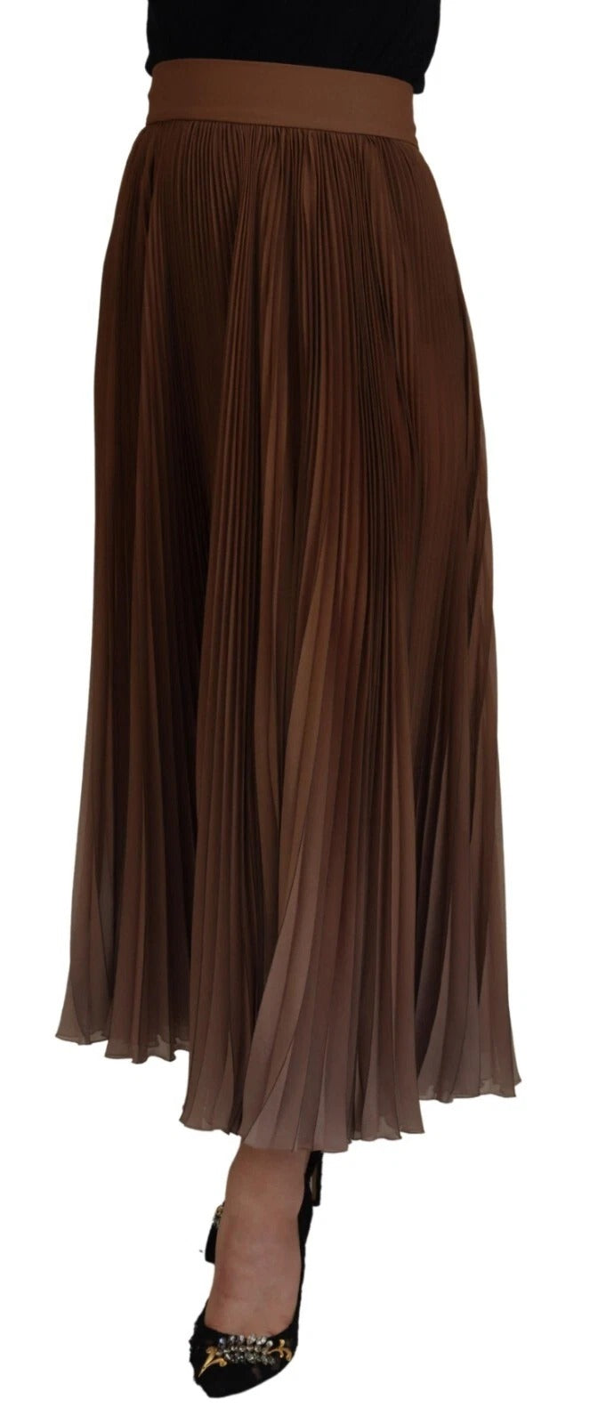 Dolce &amp; Gabbana Beige Longuette Plisse Chiffon Midirock