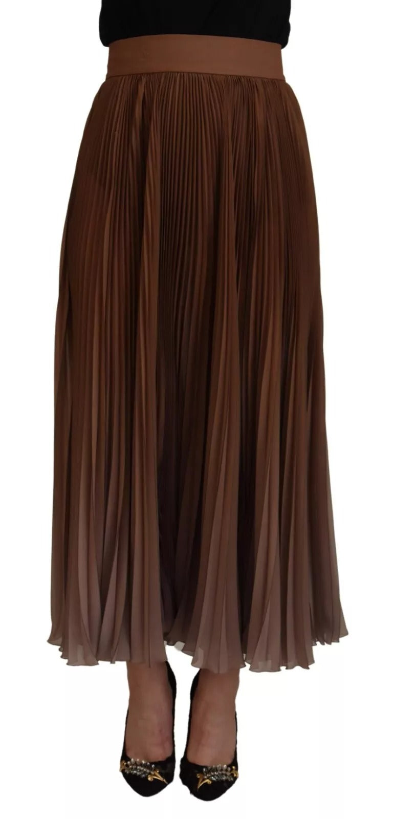 Dolce &amp; Gabbana Beige Longuette Plisse Chiffon Midirock