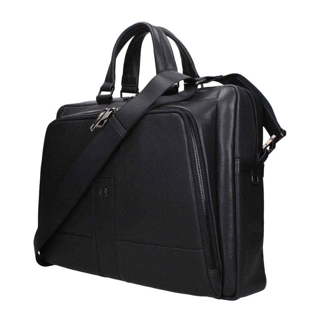 Piquadro Black Leather Business And Laptop Bag